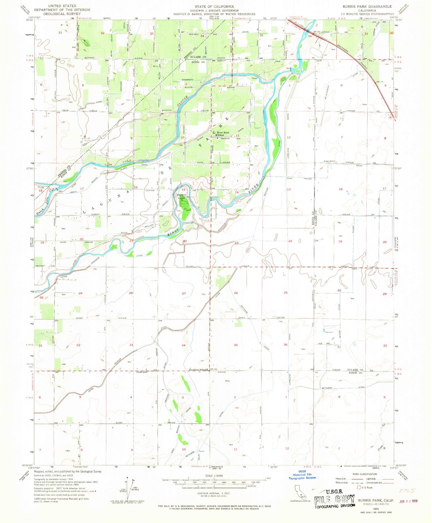 Classic USGS Burris Park California 7.5'x7.5' Topo Map Image