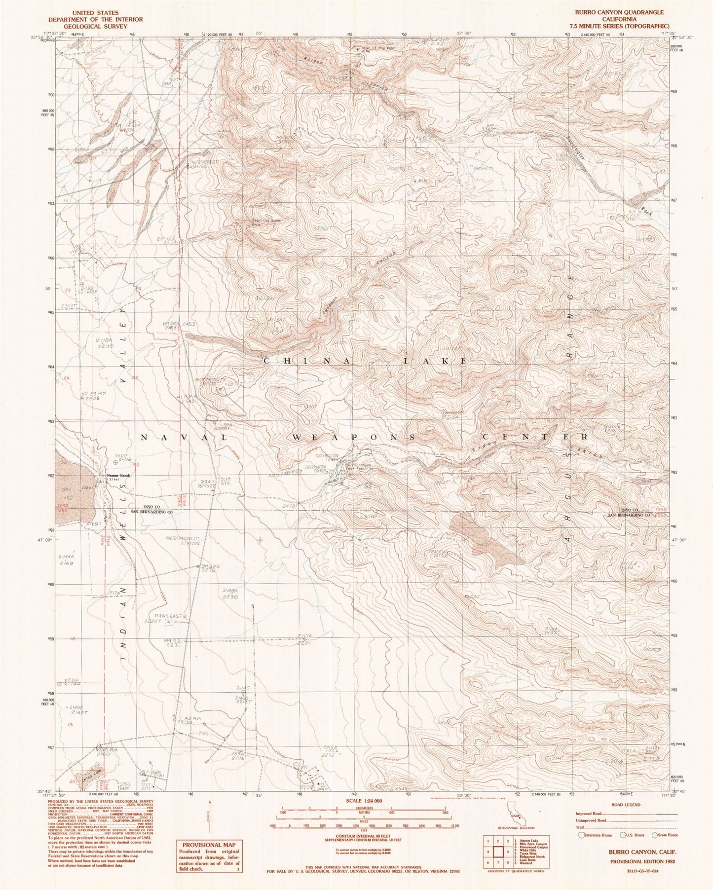 Classic USGS Burro Canyon California 7.5'x7.5' Topo Map Image