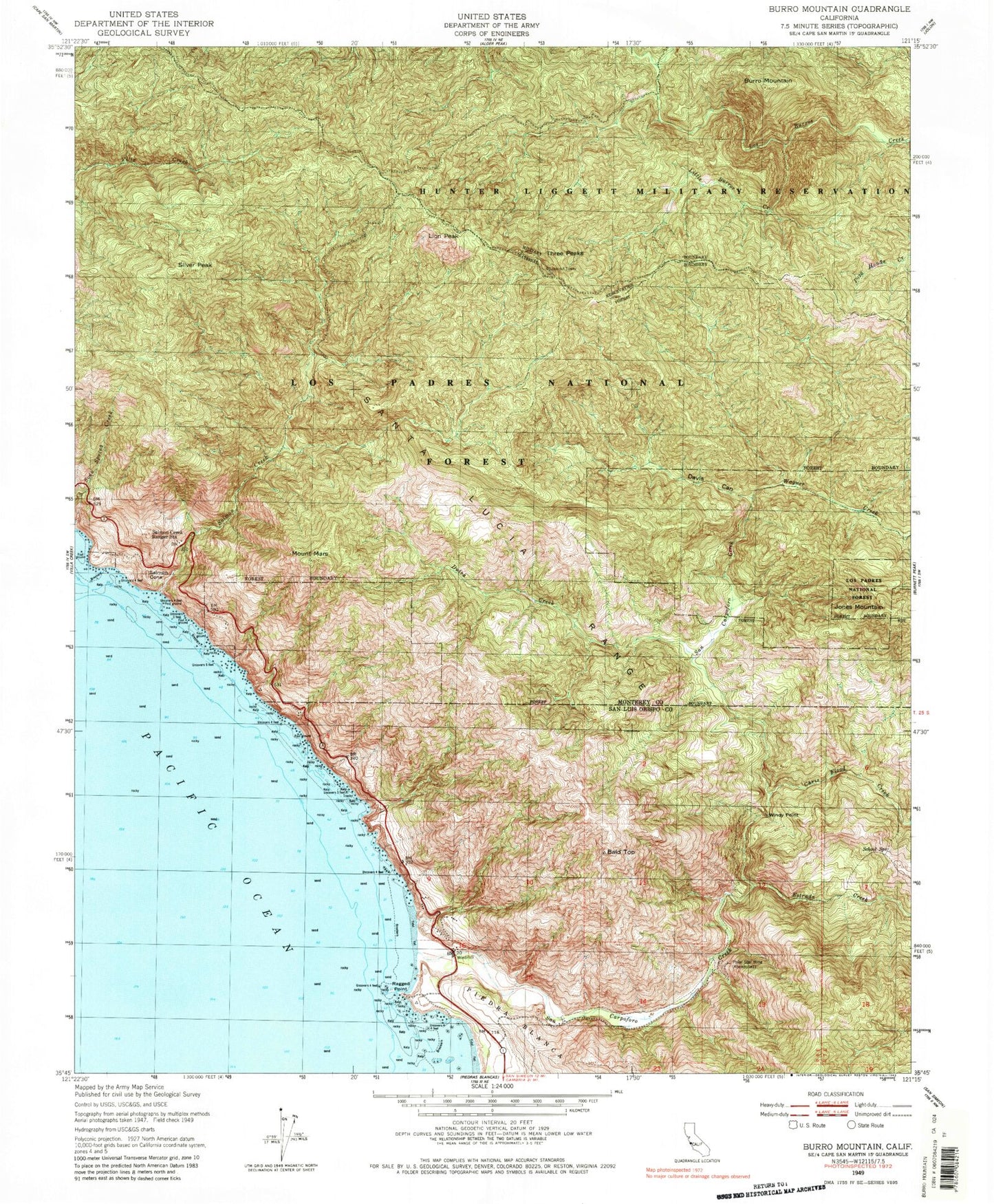 Classic USGS Burro Mountain California 7.5'x7.5' Topo Map Image