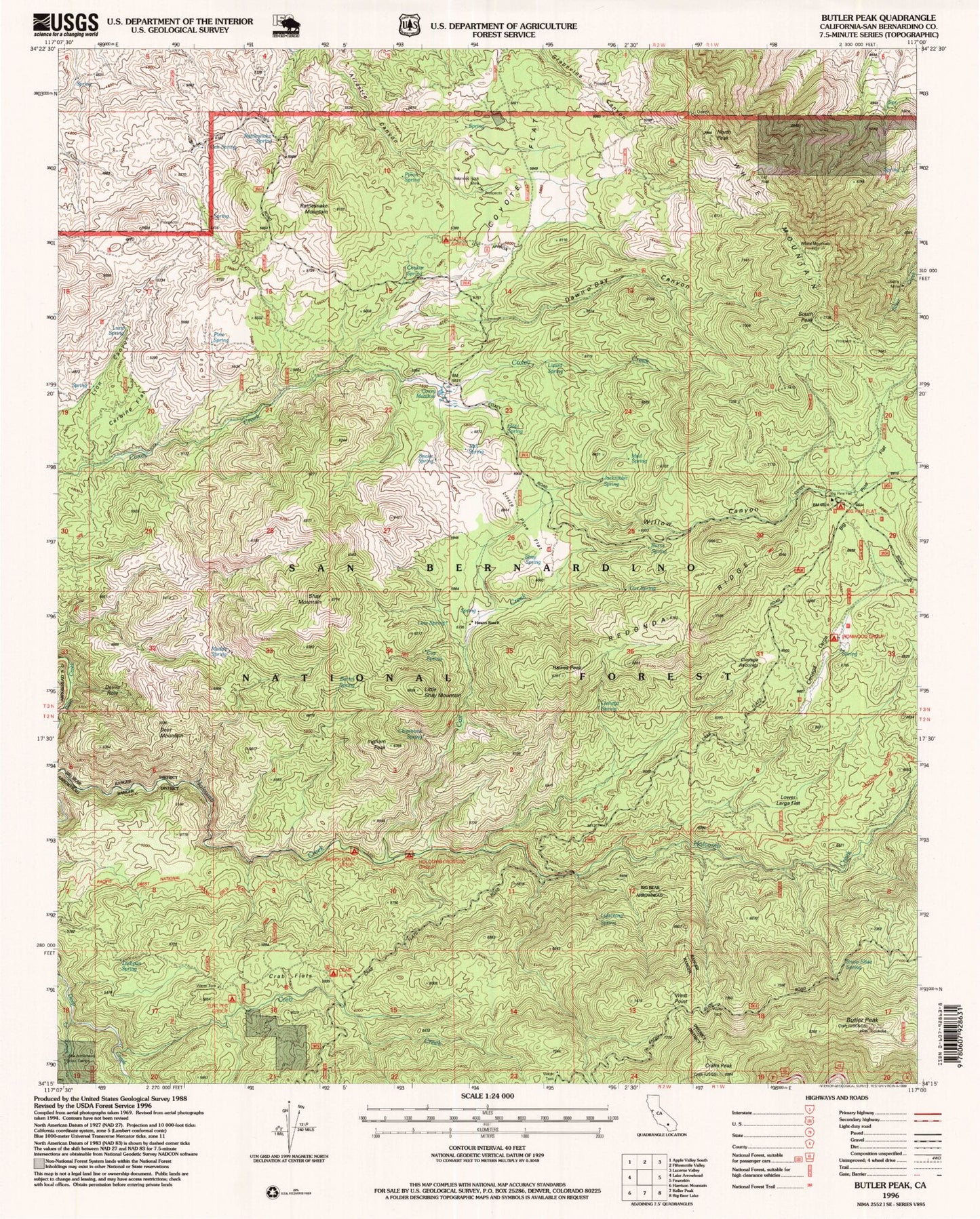 USGS Classic Butler Peak California 7.5'x7.5' Topo Map Image