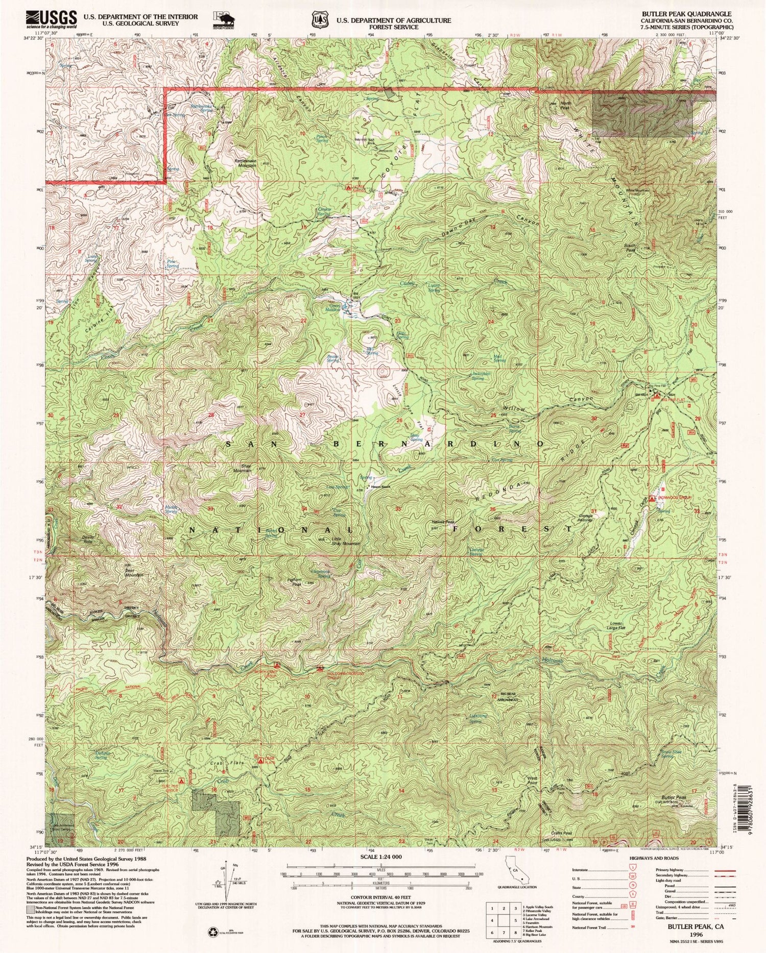 USGS Classic Butler Peak California 7.5'x7.5' Topo Map Image