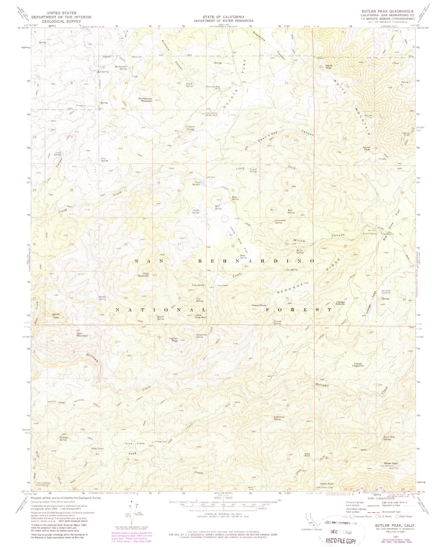 USGS Classic Butler Peak California 7.5'x7.5' Topo Map Image