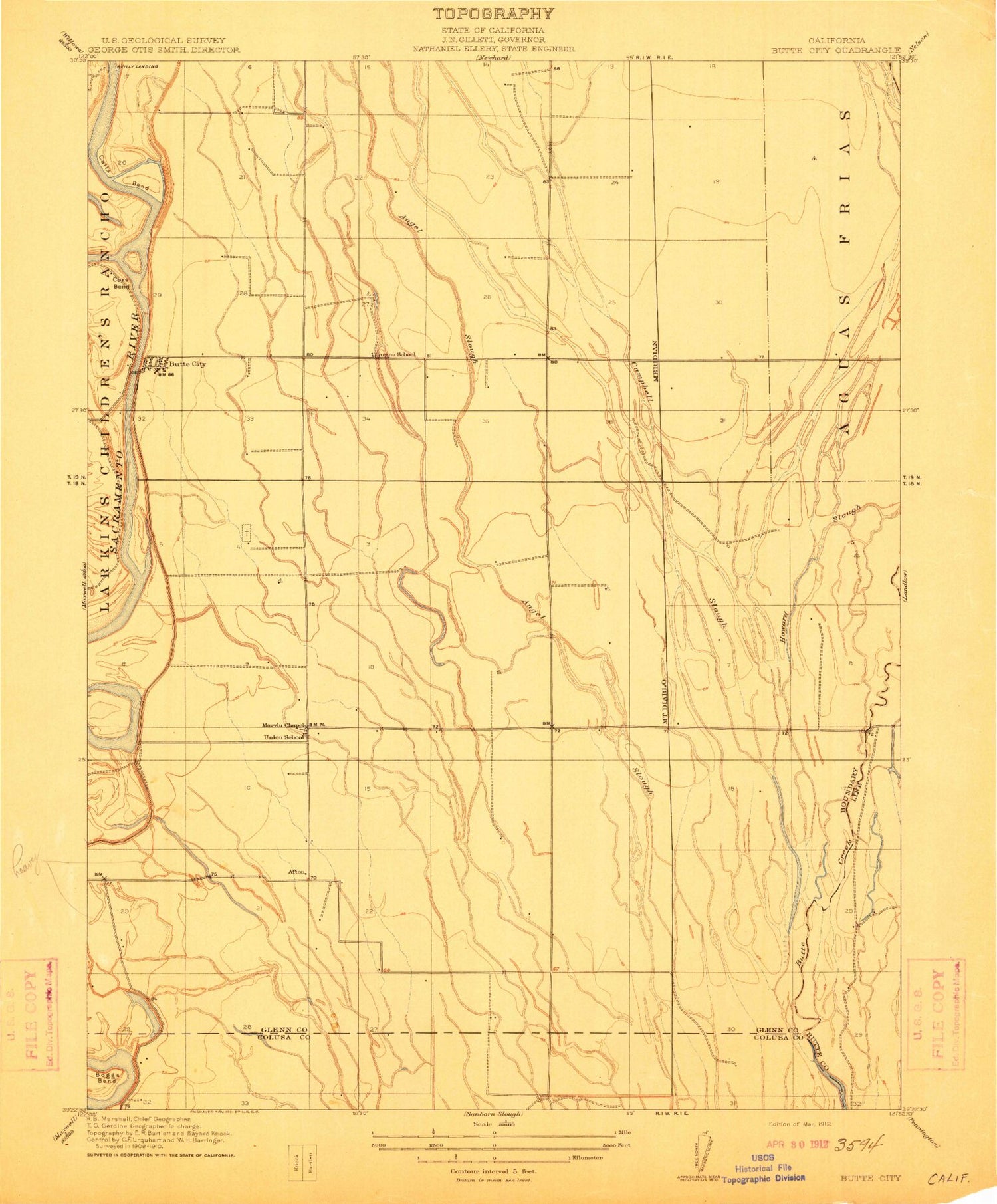 Classic USGS Butte City California 7.5'x7.5' Topo Map Image