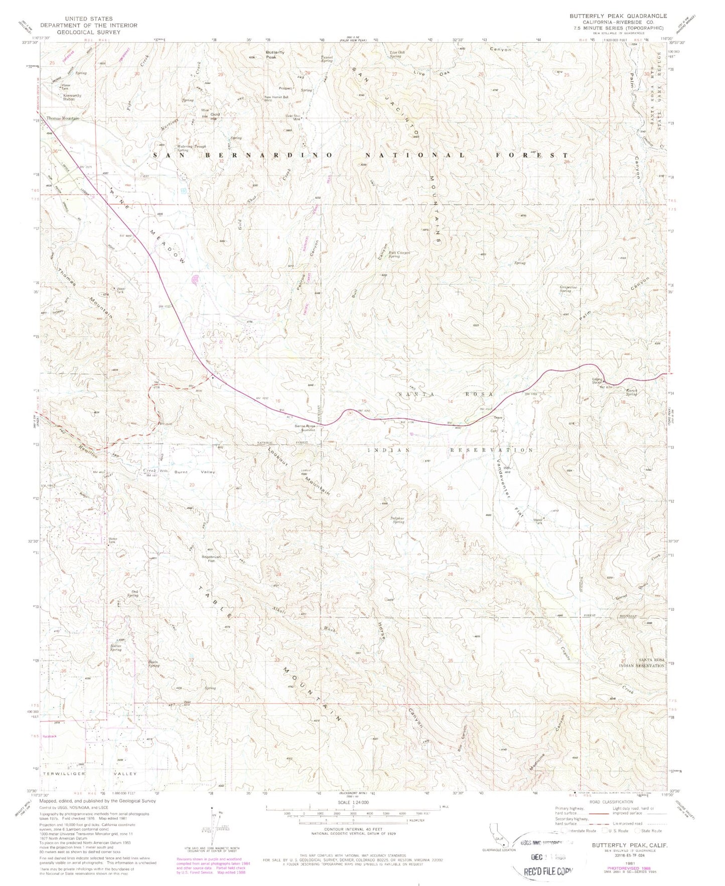 Classic USGS Butterfly Peak California 7.5'x7.5' Topo Map Image