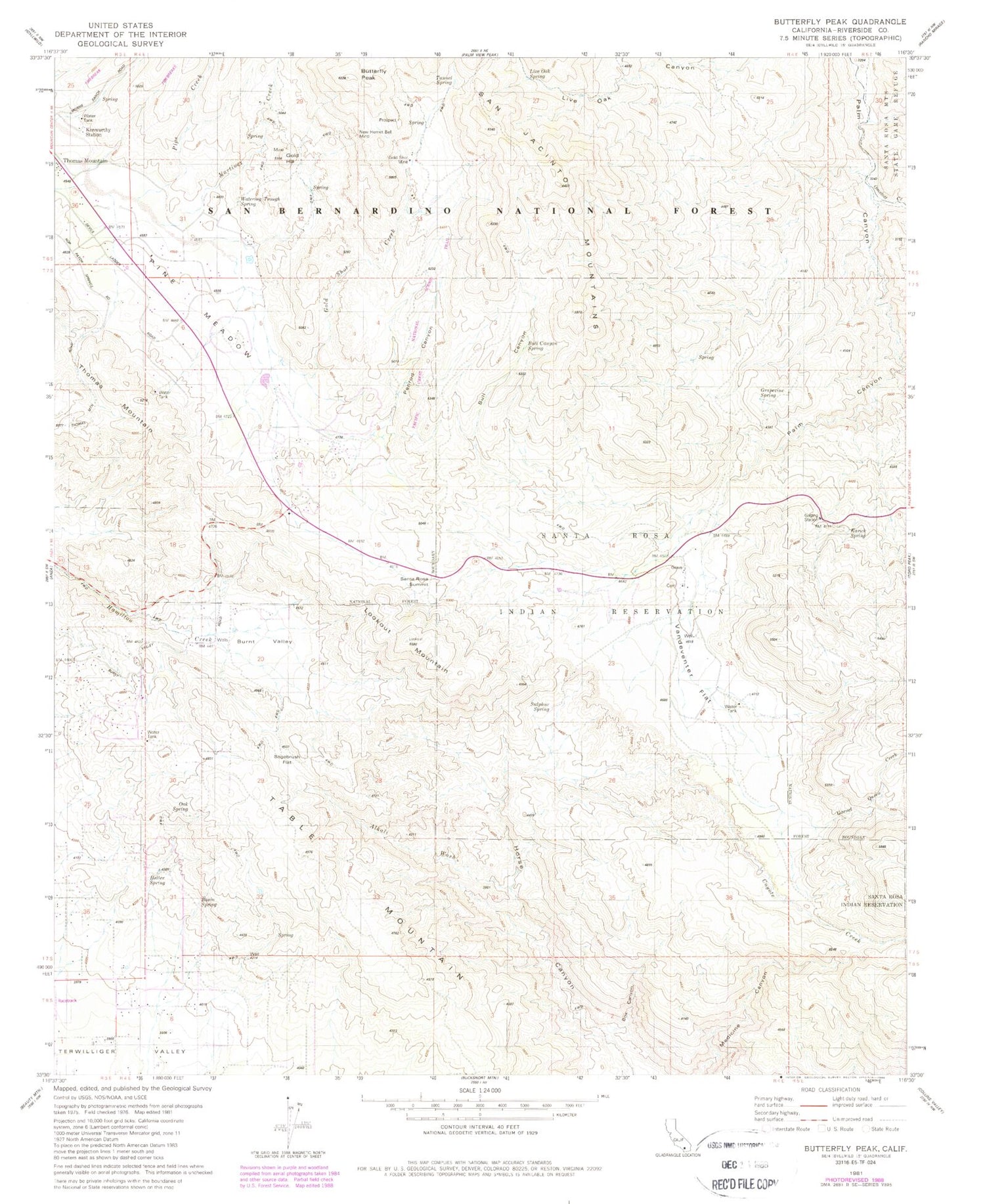 Classic USGS Butterfly Peak California 7.5'x7.5' Topo Map Image