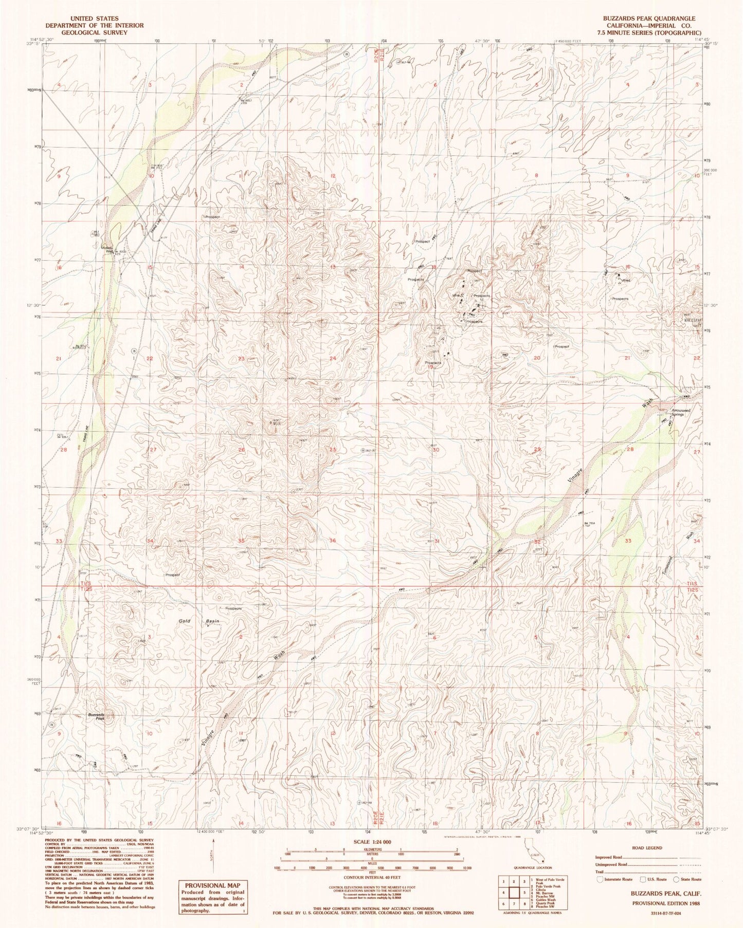 Classic USGS Buzzards Peak California 7.5'x7.5' Topo Map Image
