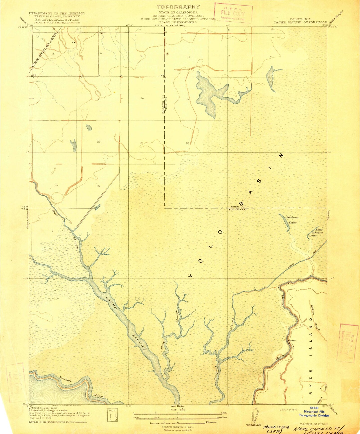 Classic USGS Liberty Island California 7.5'x7.5' Topo Map Image