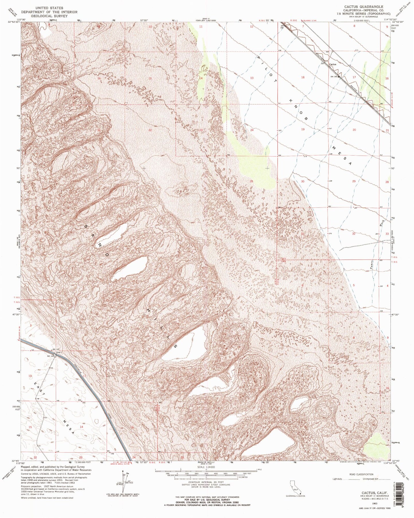 Classic USGS Cactus California 7.5'x7.5' Topo Map Image