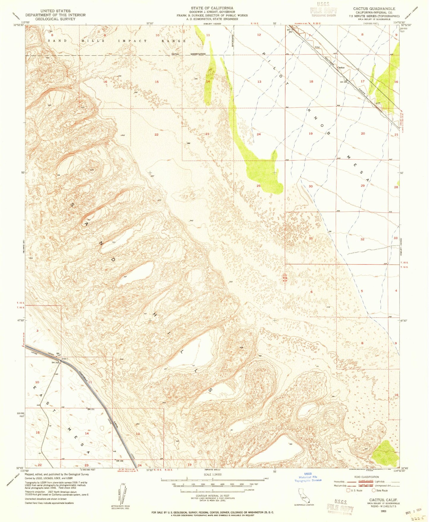Classic USGS Cactus California 7.5'x7.5' Topo Map Image