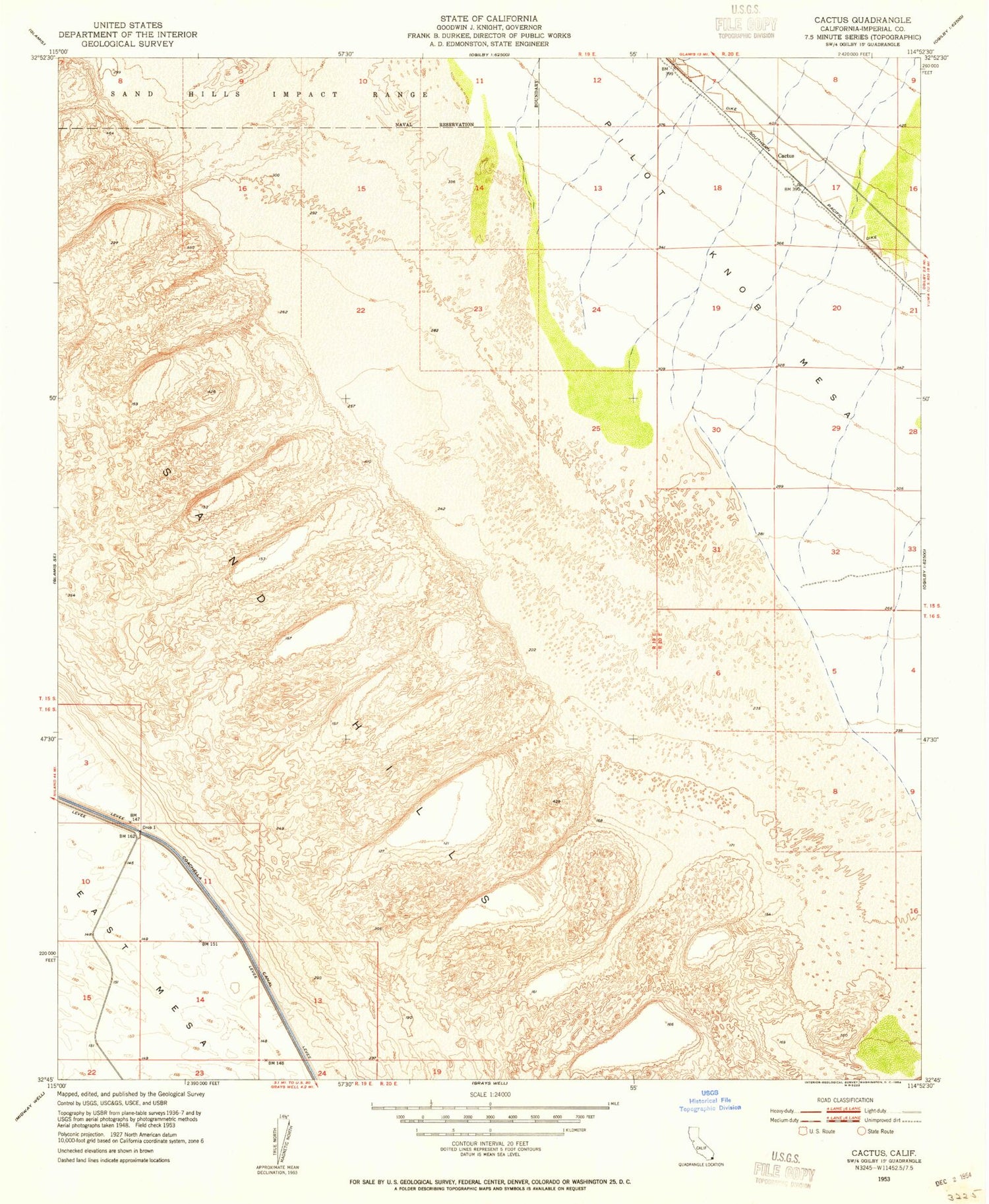 Classic USGS Cactus California 7.5'x7.5' Topo Map Image