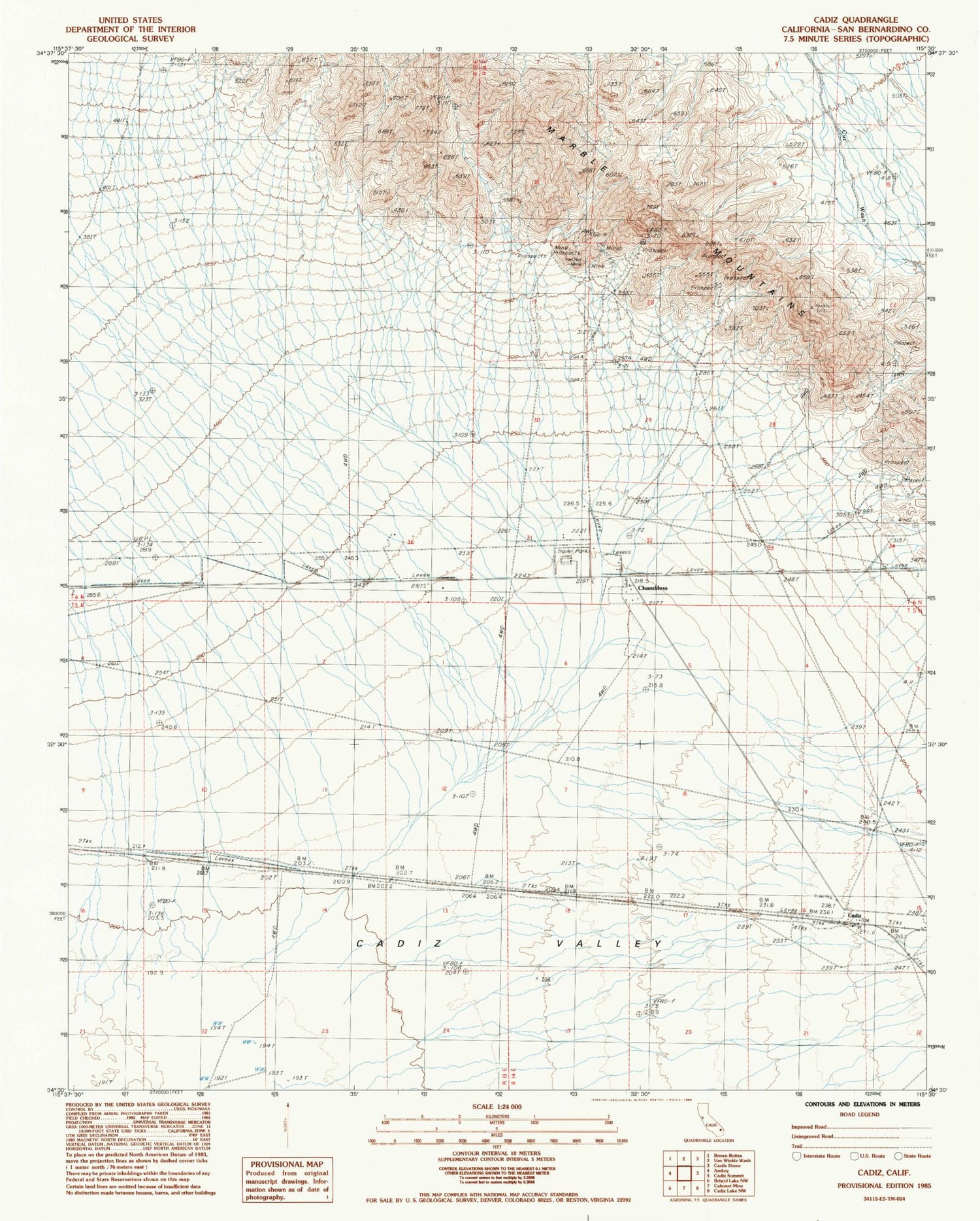 Classic USGS Cadiz California 7.5'x7.5' Topo Map Image