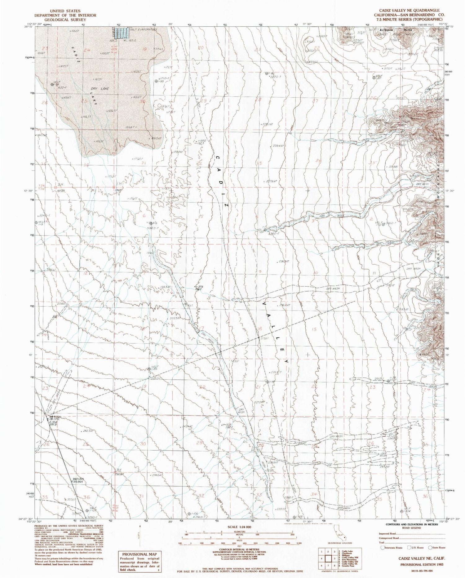 Classic USGS Cadiz Valley NE California 7.5'x7.5' Topo Map Image