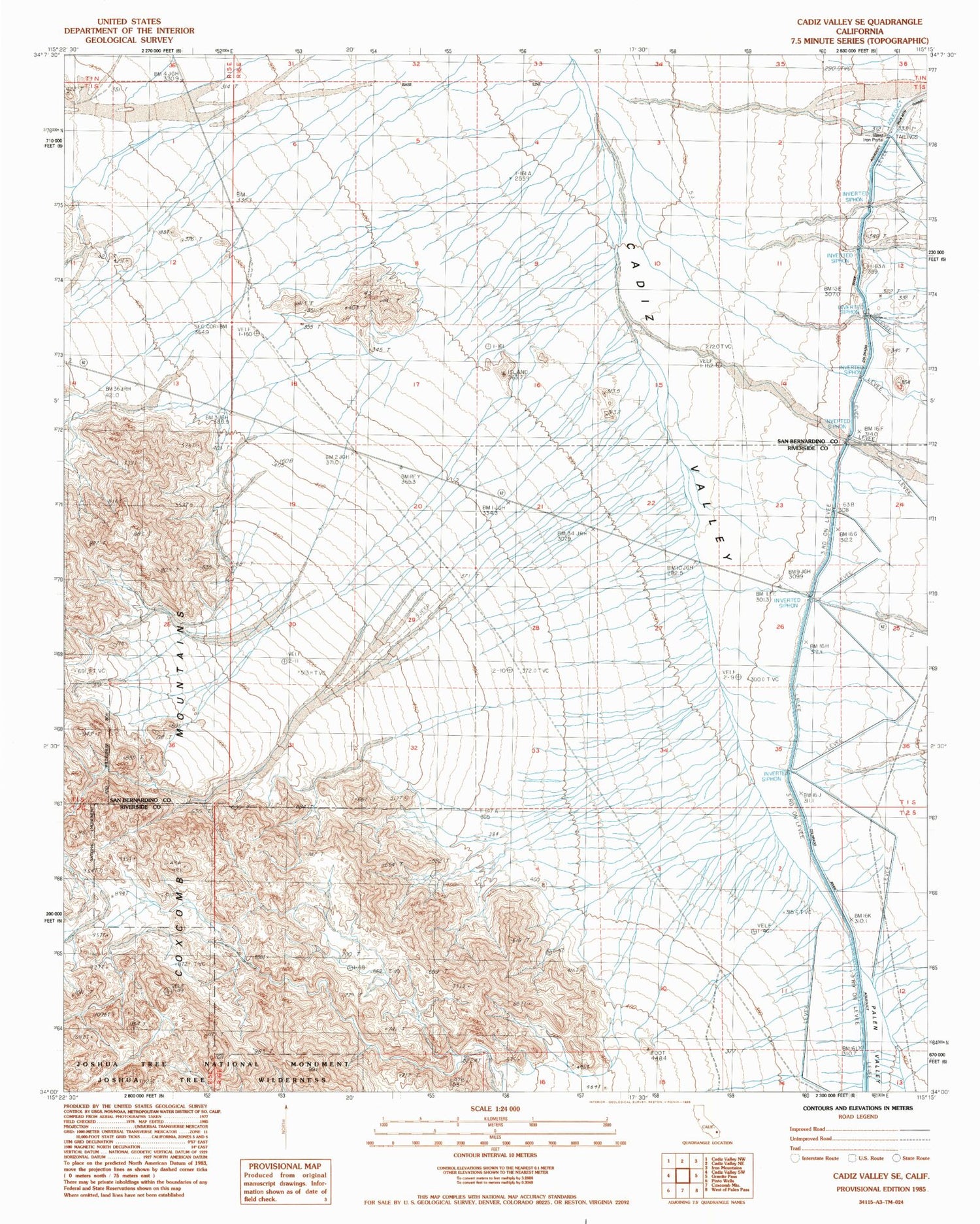 Classic USGS Cadiz Valley SE California 7.5'x7.5' Topo Map Image