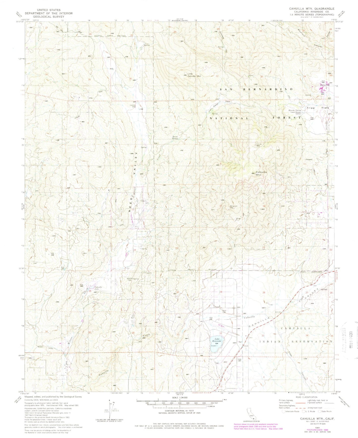 Classic USGS Cahuilla Mountain California 7.5'x7.5' Topo Map Image