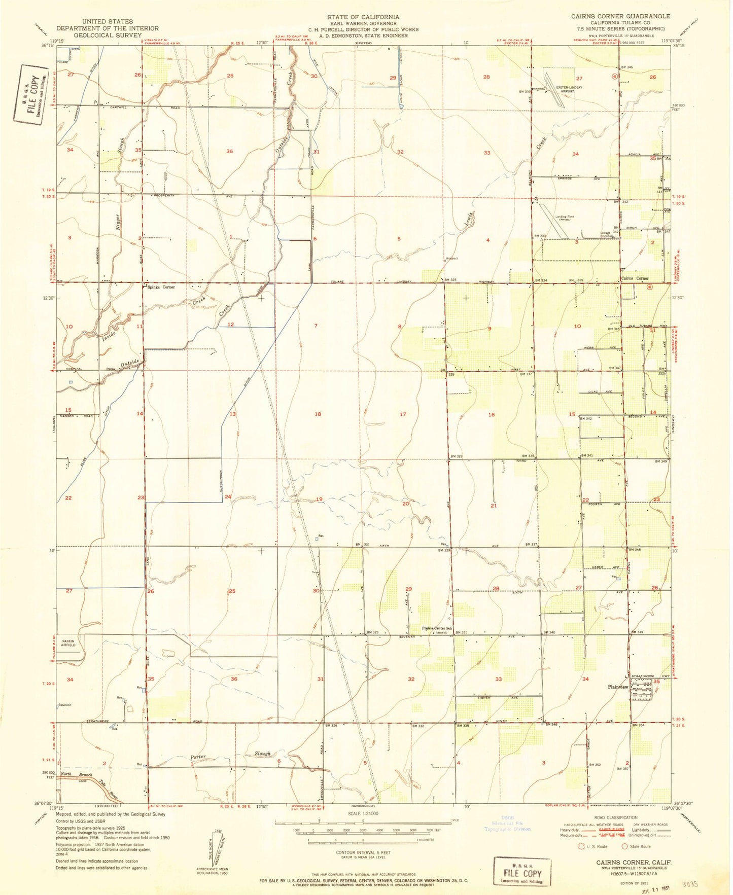 Classic USGS Cairns Corner California 7.5'x7.5' Topo Map Image