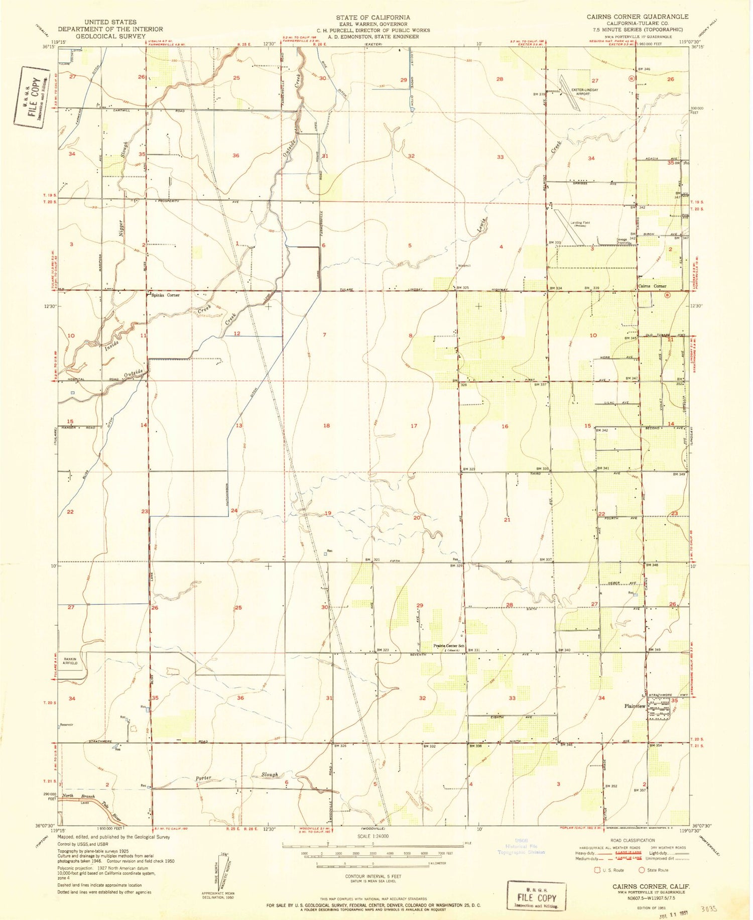 Classic USGS Cairns Corner California 7.5'x7.5' Topo Map Image