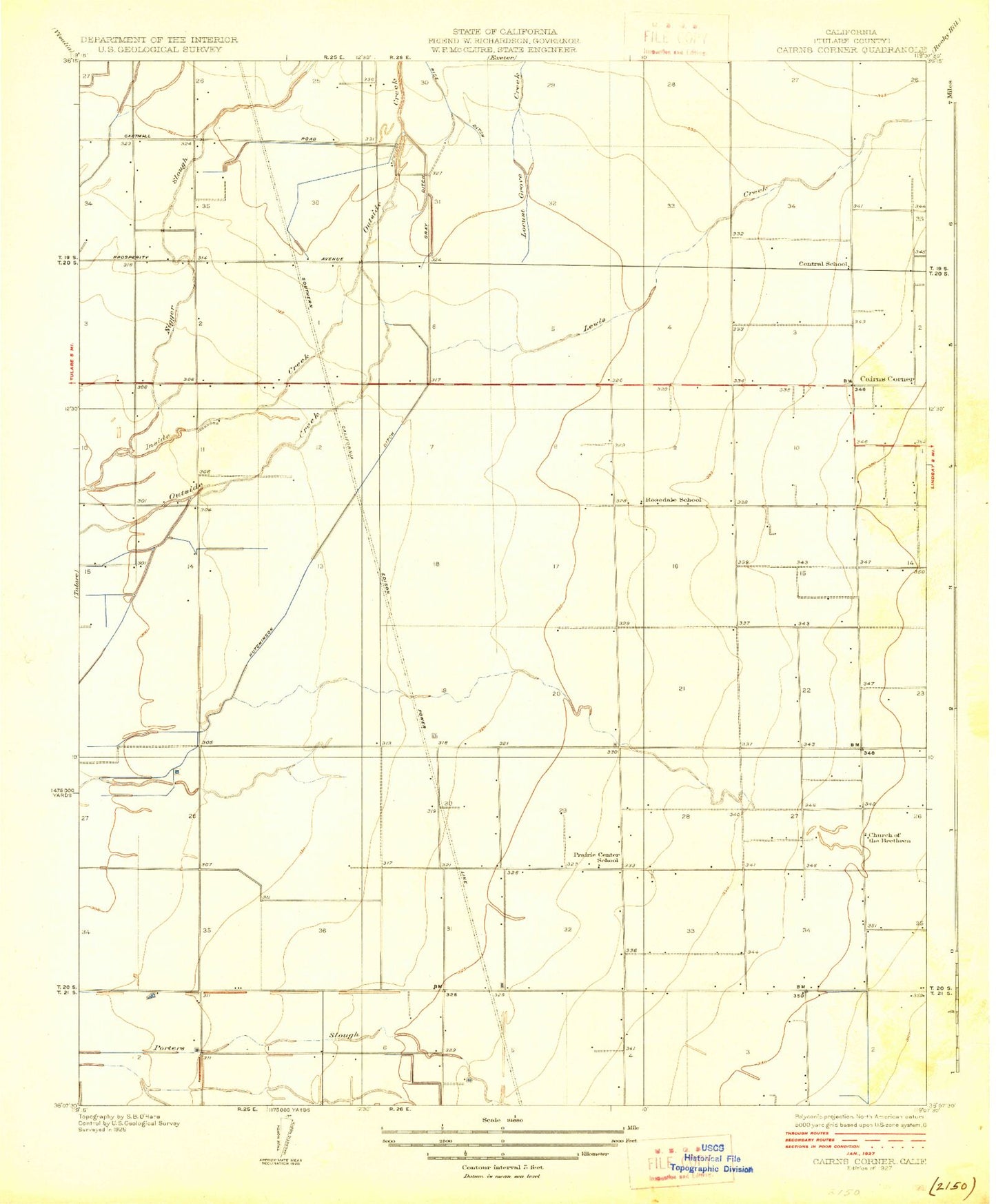 Classic USGS Cairns Corner California 7.5'x7.5' Topo Map Image