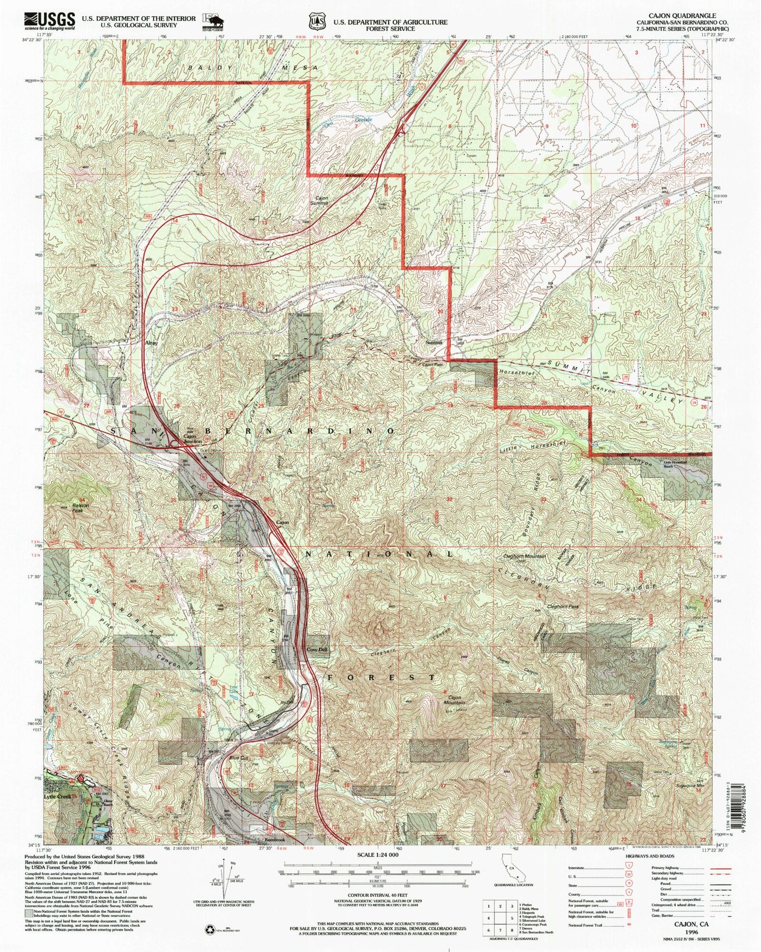Classic USGS Cajon California 7.5'x7.5' Topo Map Image