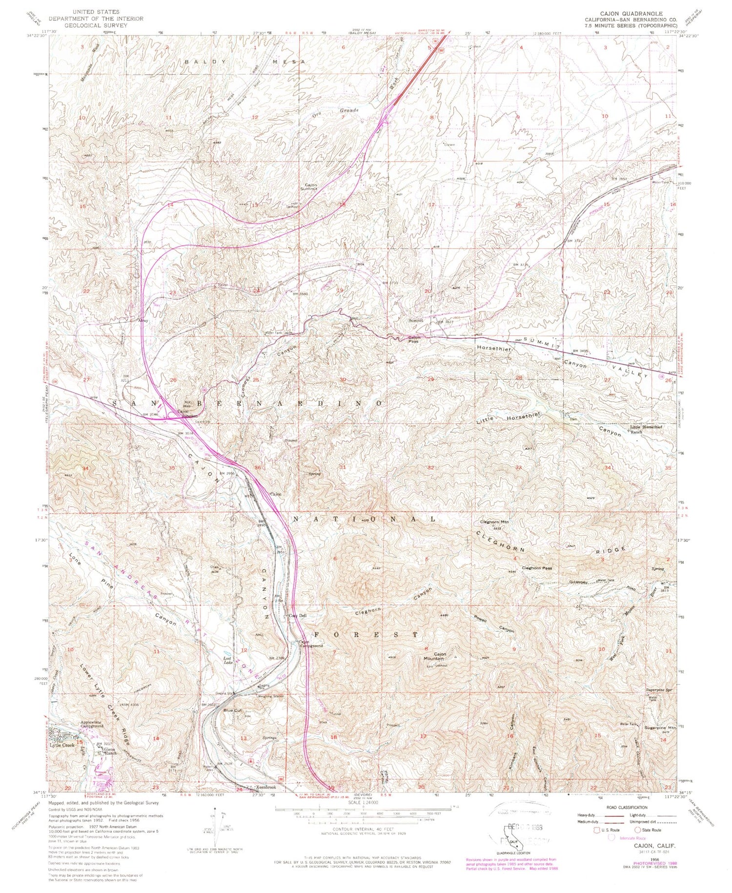 Classic USGS Cajon California 7.5'x7.5' Topo Map Image