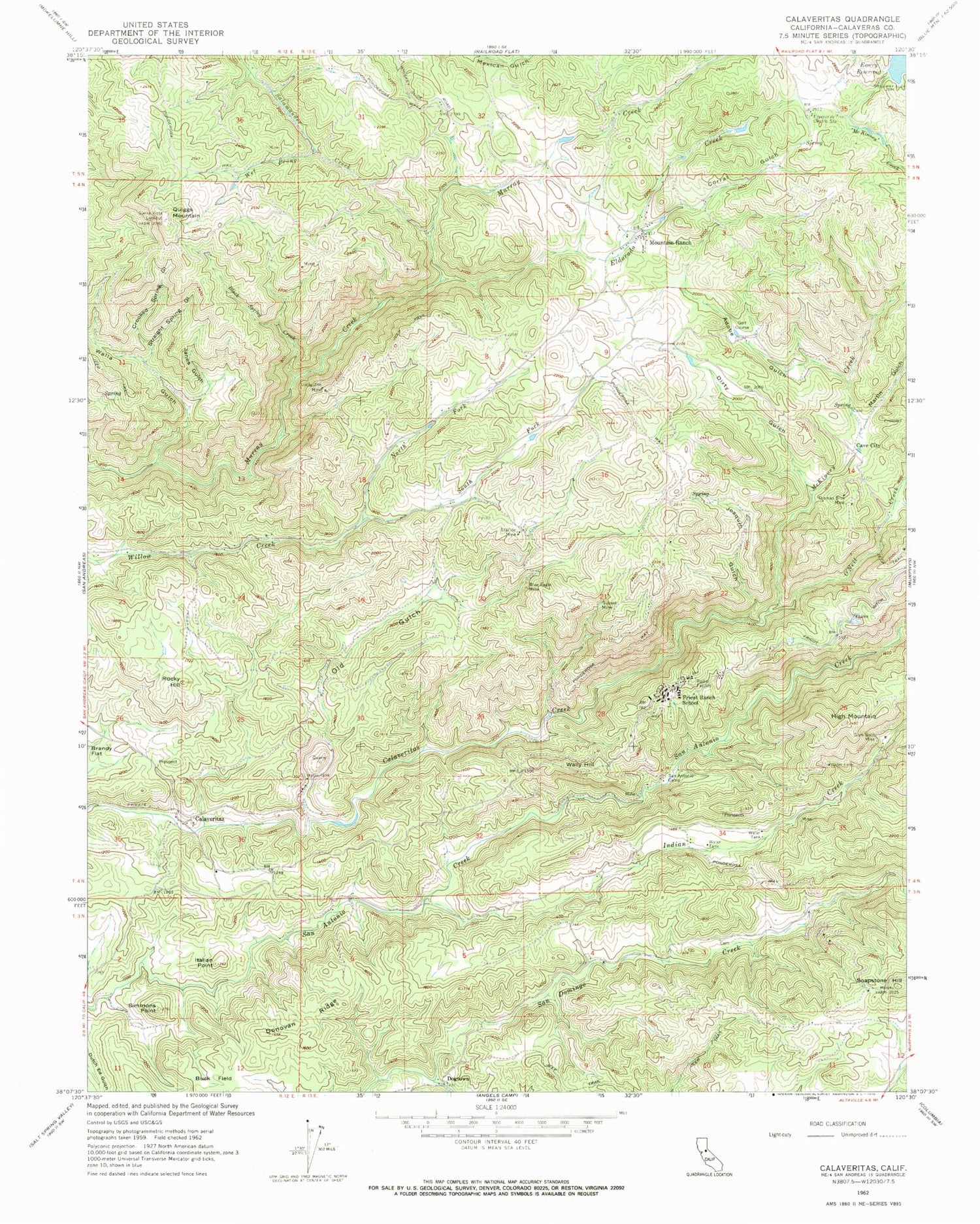 Classic USGS Calaveritas California 7.5'x7.5' Topo Map Image