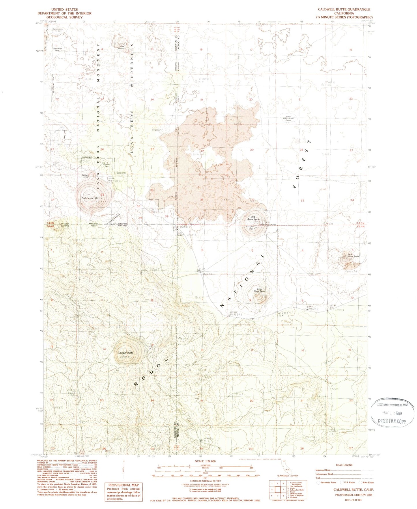 Classic USGS Caldwell Butte California 7.5'x7.5' Topo Map Image