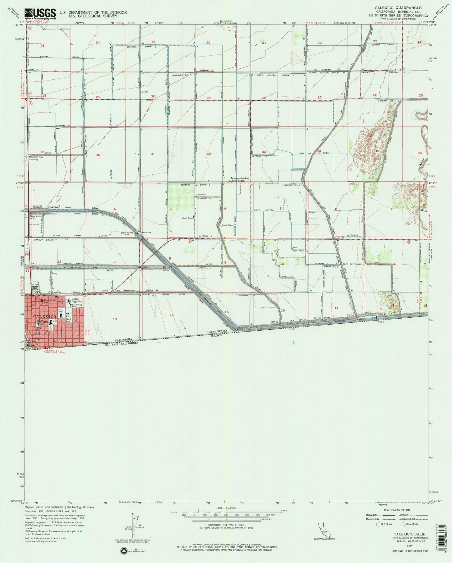 Classic USGS Calexico California 7.5'x7.5' Topo Map Image