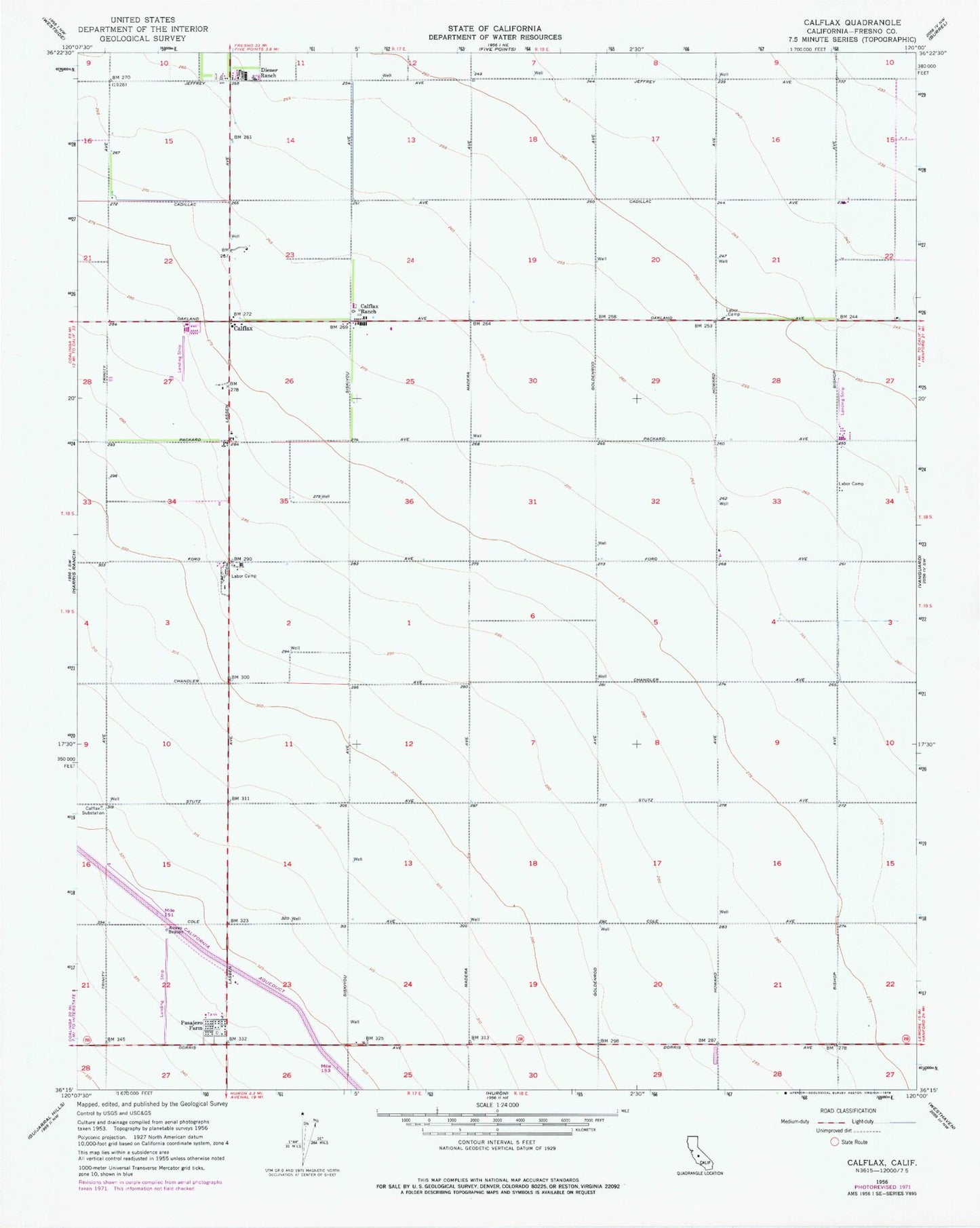 Classic USGS Calflax California 7.5'x7.5' Topo Map Image