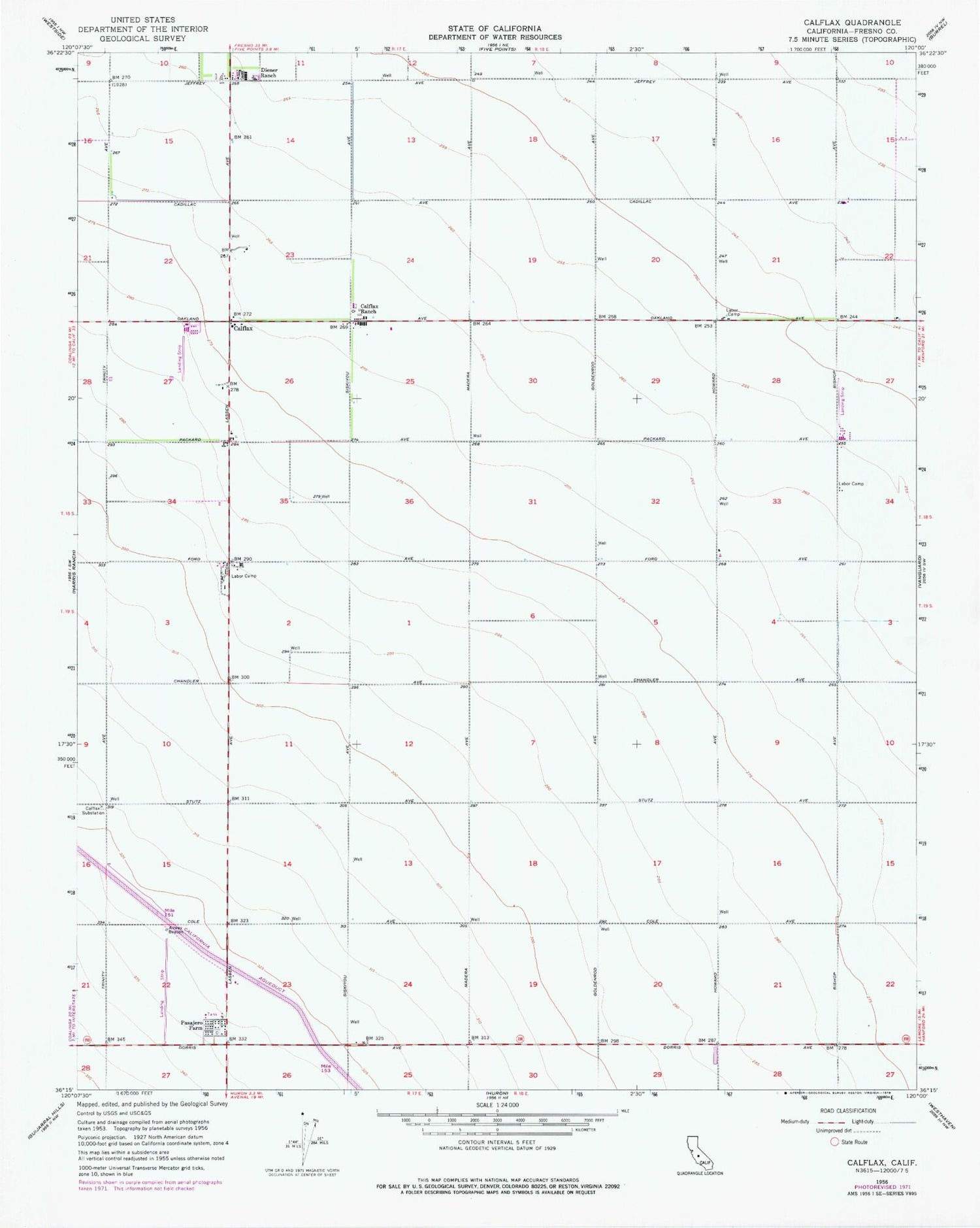 Classic USGS Calflax California 7.5'x7.5' Topo Map Image