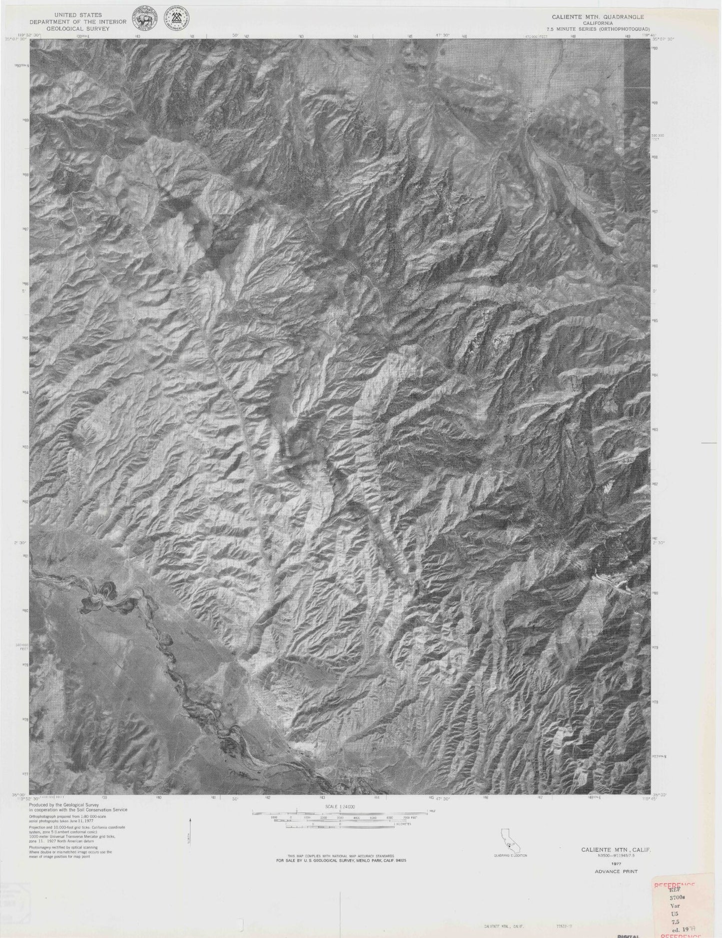 Classic USGS Caliente Mountain California 7.5'x7.5' Topo Map Image