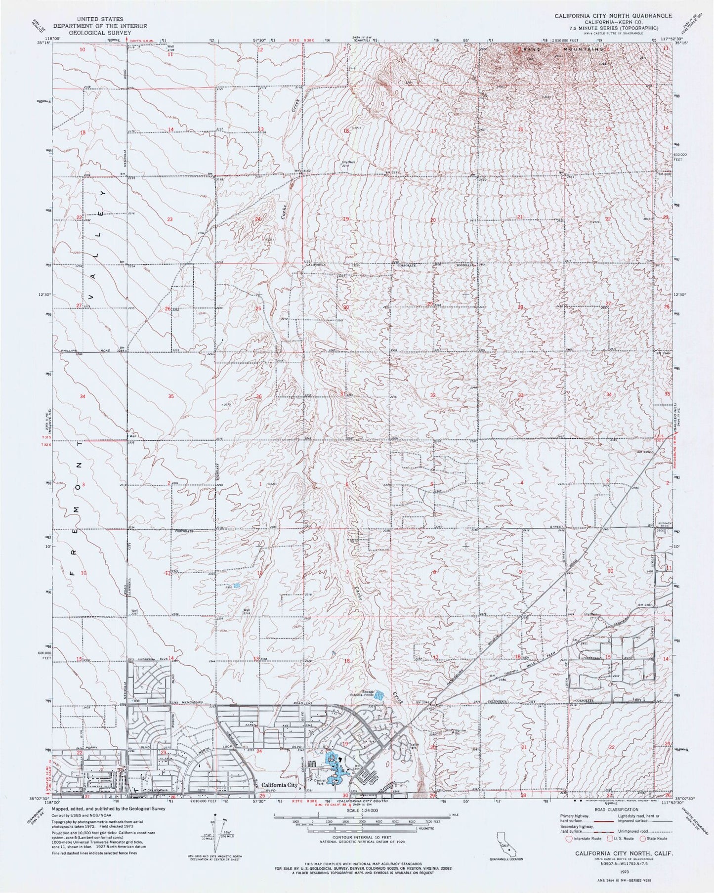Classic USGS California City North California 7.5'x7.5' Topo Map Image