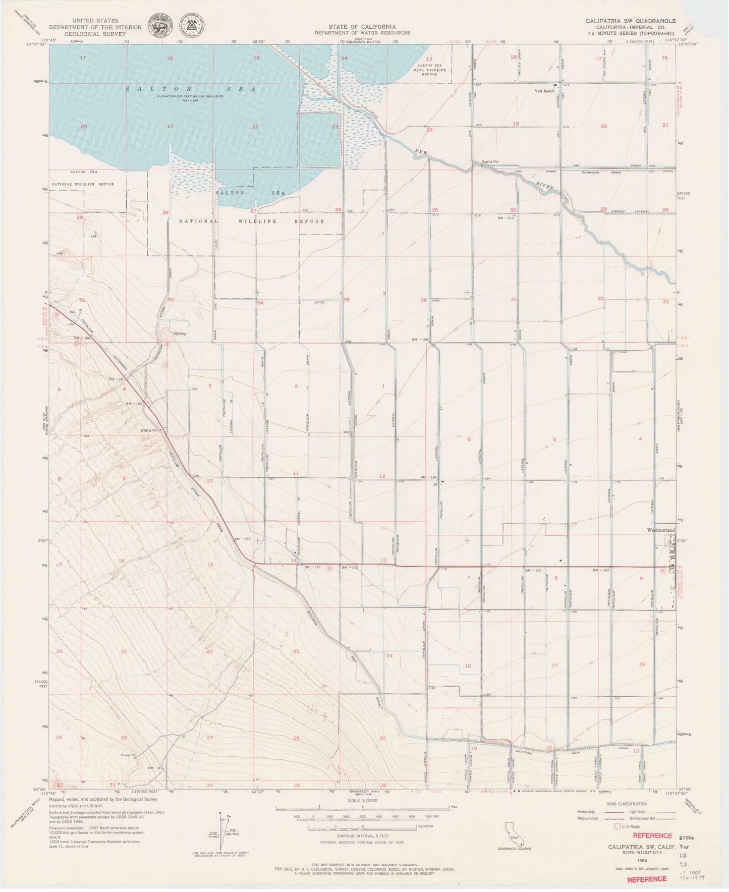 Classic USGS Westmorland West California 7.5'x7.5' Topo Map Image