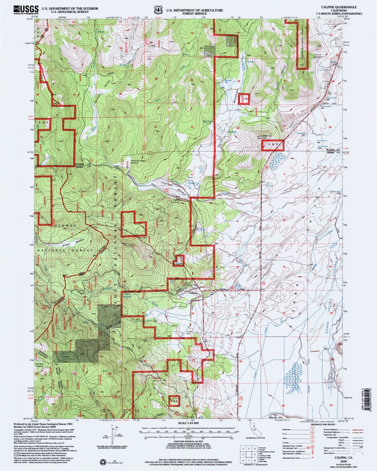Classic USGS Calpine California 7.5'x7.5' Topo Map Image