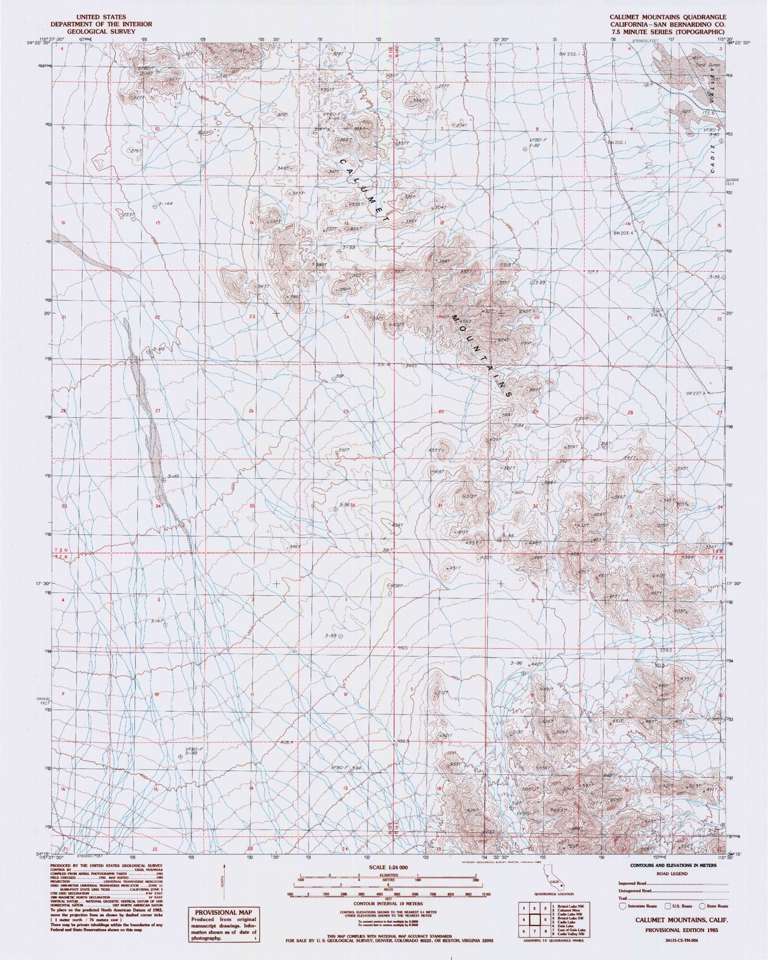 Classic USGS Calumet Mountains California 7.5'x7.5' Topo Map Image