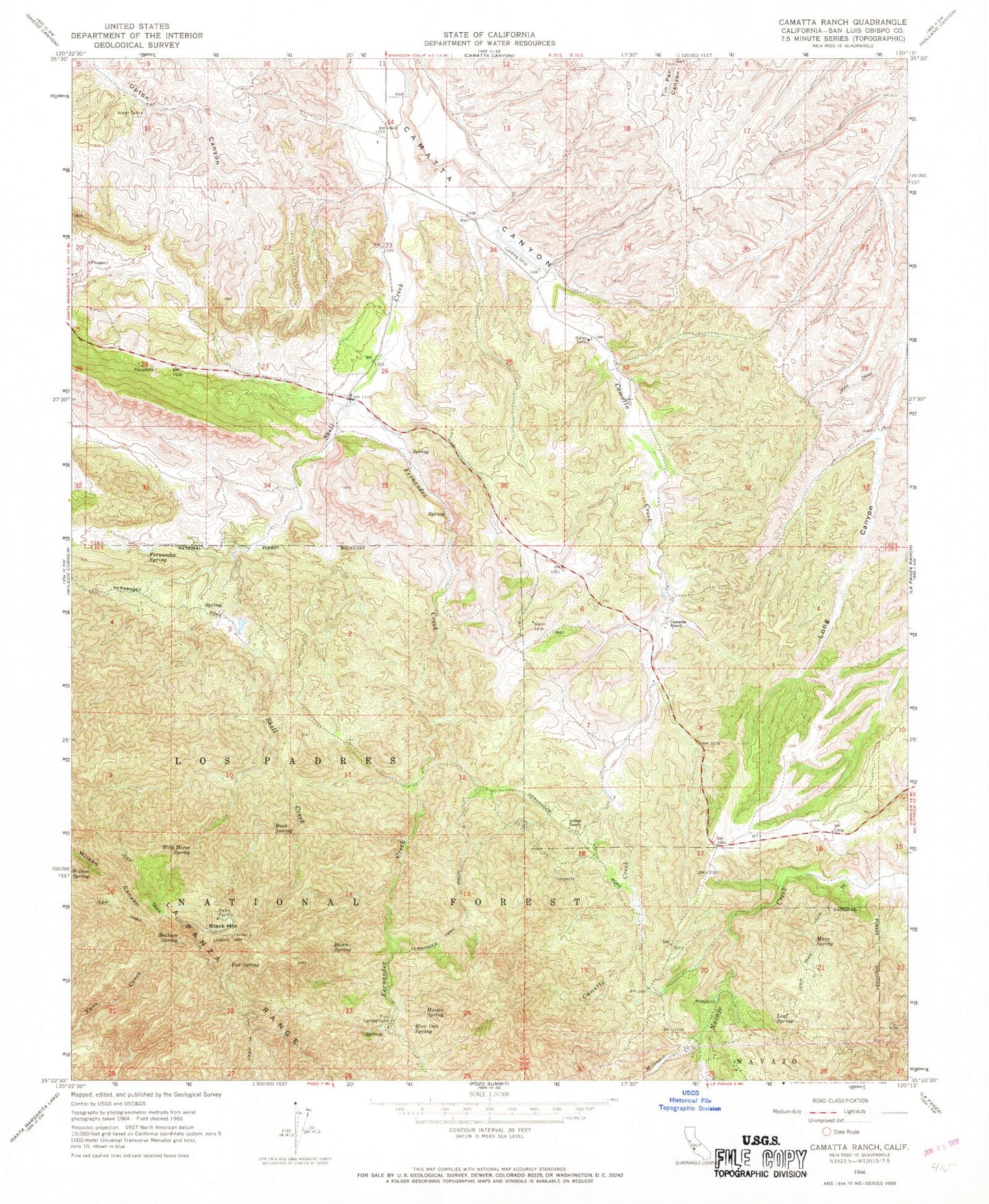 Classic USGS Camatta Ranch California 7.5'x7.5' Topo Map Image