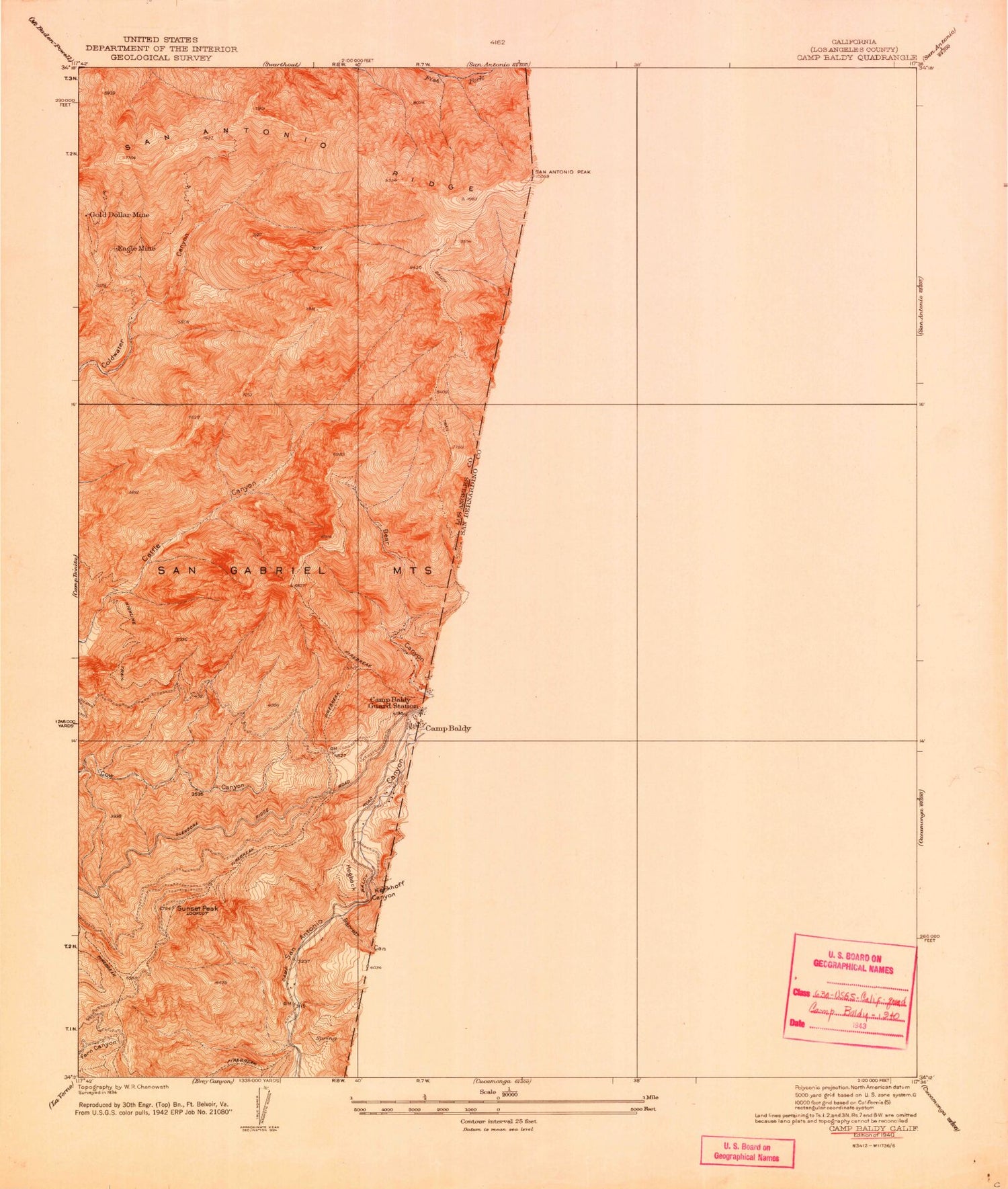 USGS Classic Camp Baldy California 7.5'x7.5' Topo Map Image