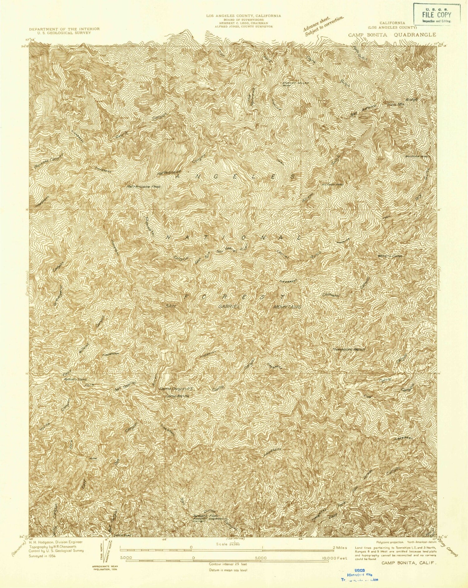 Classic USGS Camp Bonita California 7.5'x7.5' Topo Map Image