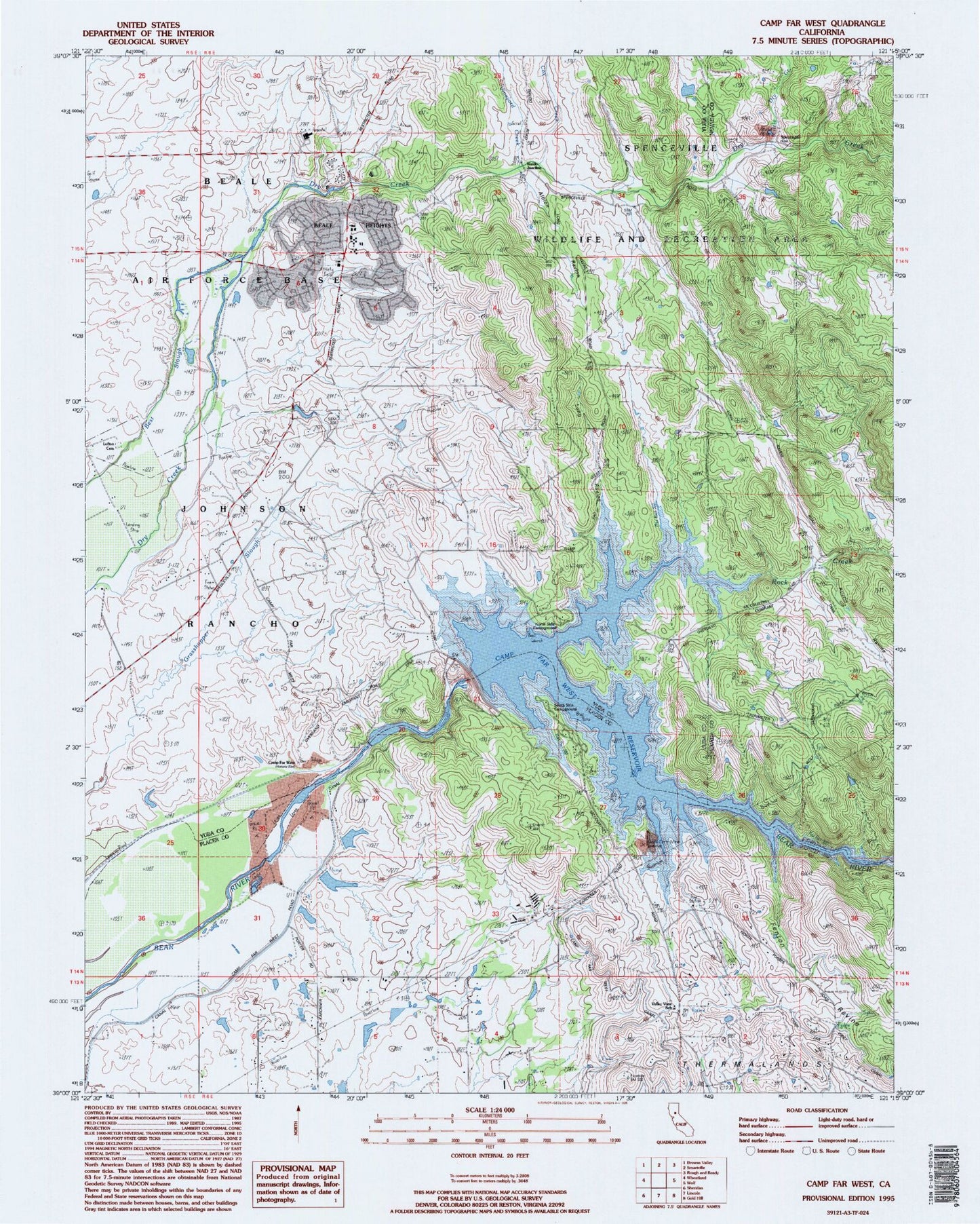 Classic USGS Camp Far West California 7.5'x7.5' Topo Map Image