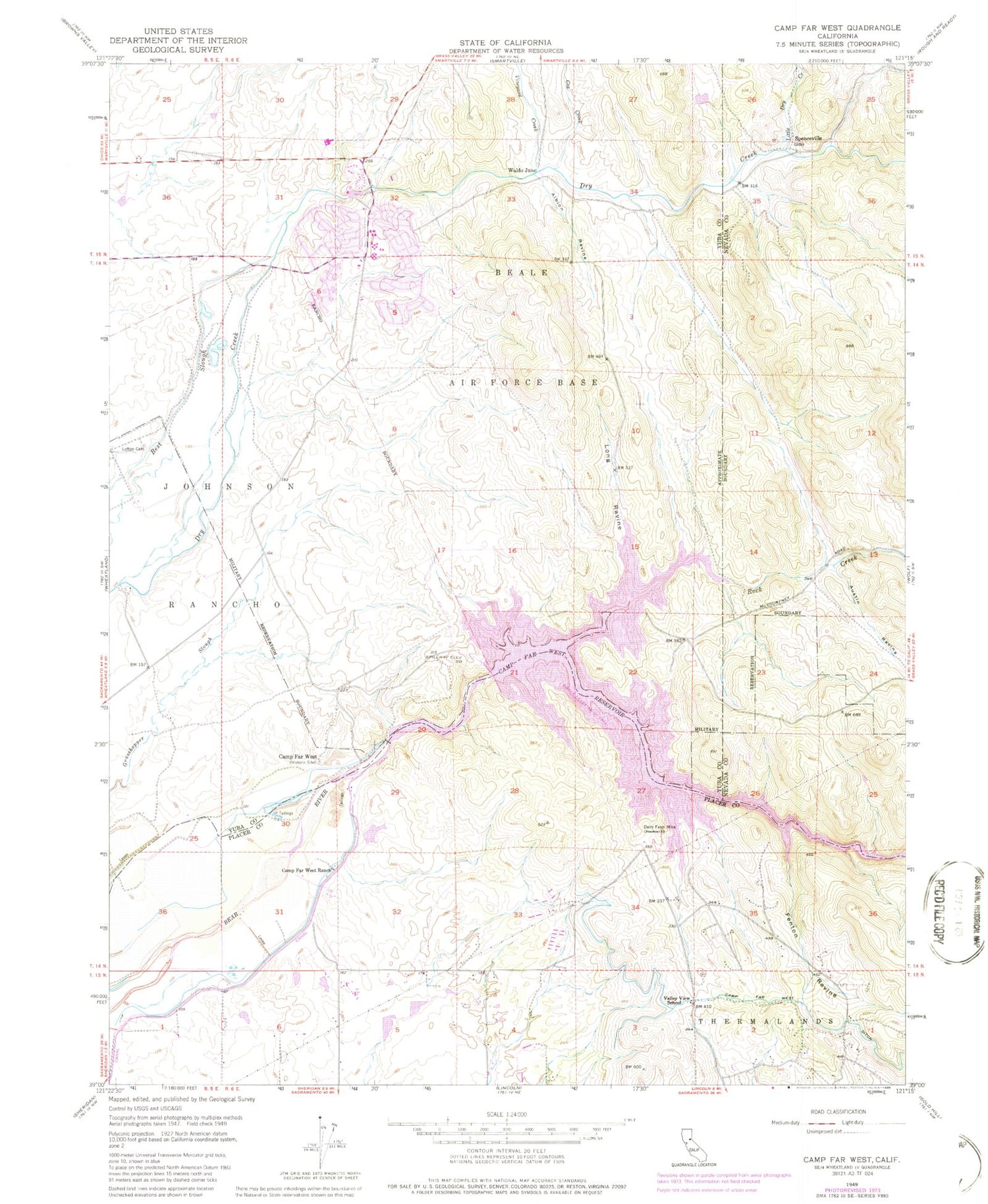 Classic USGS Camp Far West California 7.5'x7.5' Topo Map Image