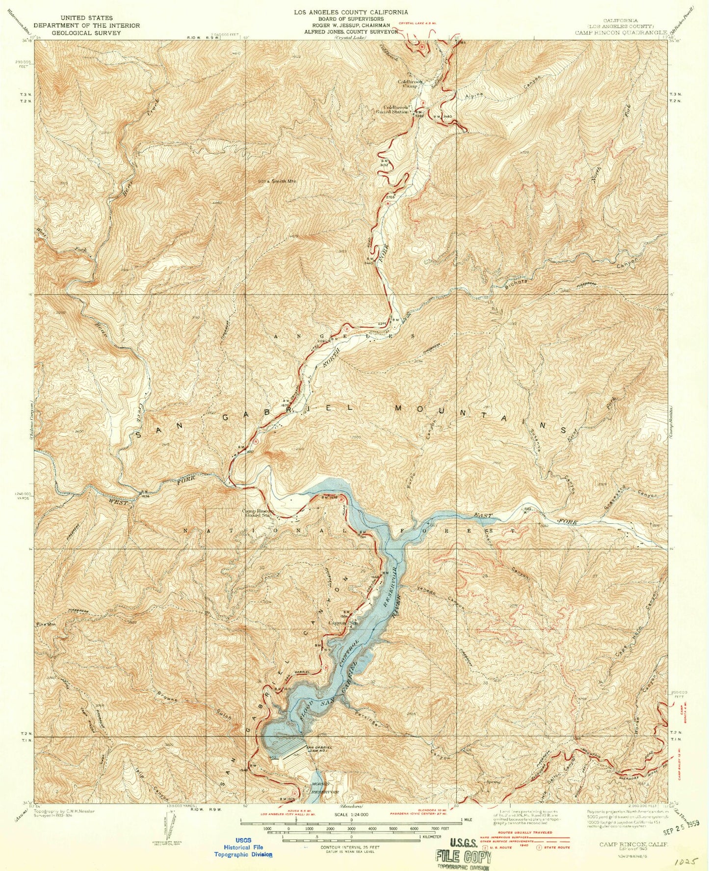 Classic USGS Camp Rincon California 7.5'x7.5' Topo Map Image