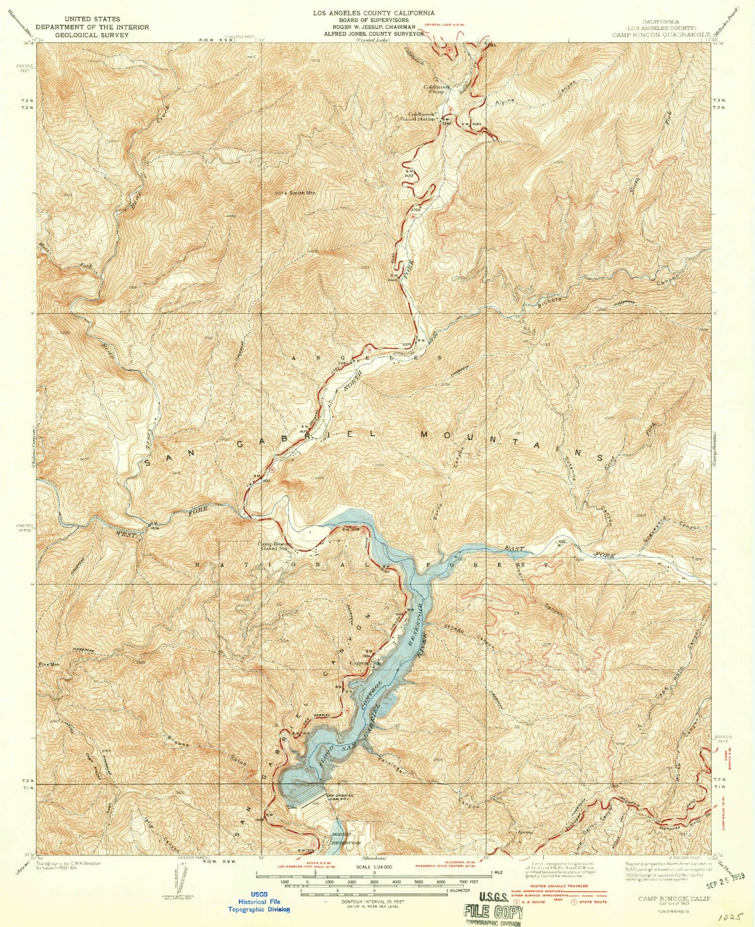 Classic USGS Camp Rincon California 7.5'x7.5' Topo Map Image