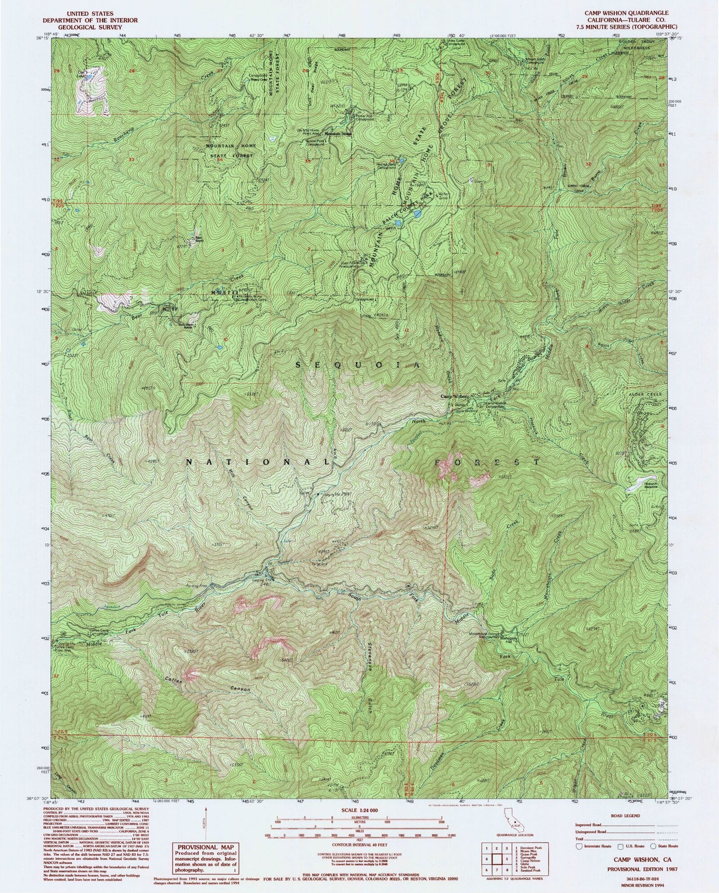 Classic USGS Camp Wishon California 7.5'x7.5' Topo Map Image