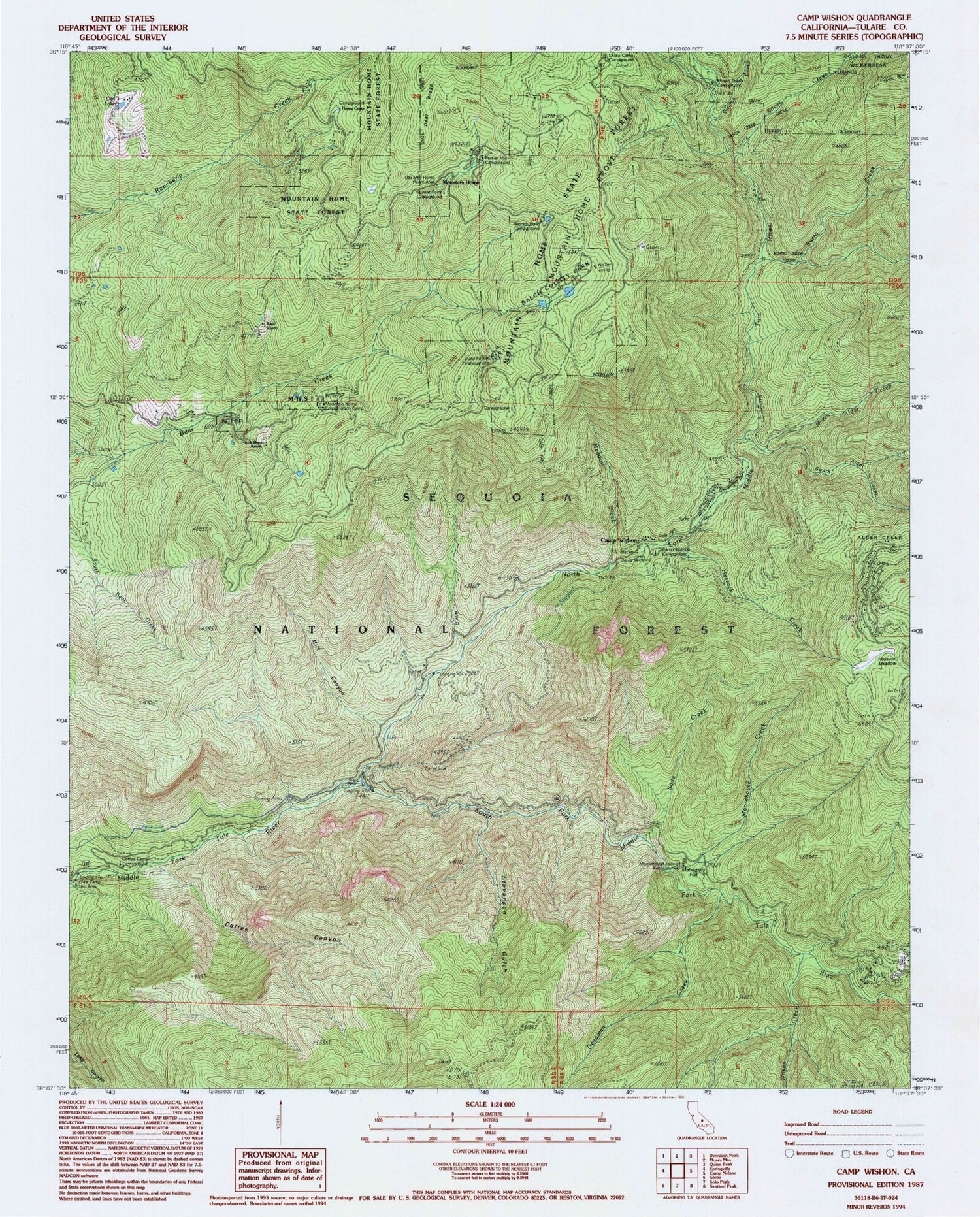 Classic USGS Camp Wishon California 7.5'x7.5' Topo Map Image