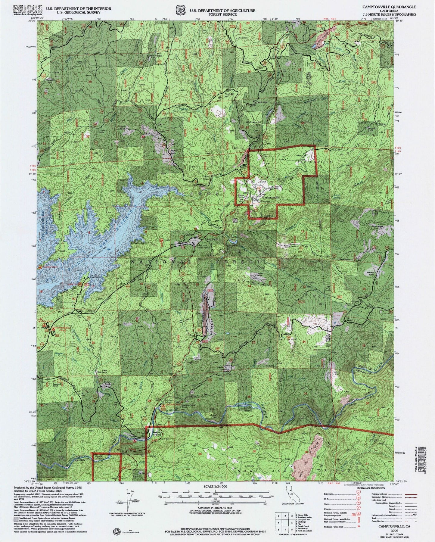 Classic USGS Camptonville California 7.5'x7.5' Topo Map Image
