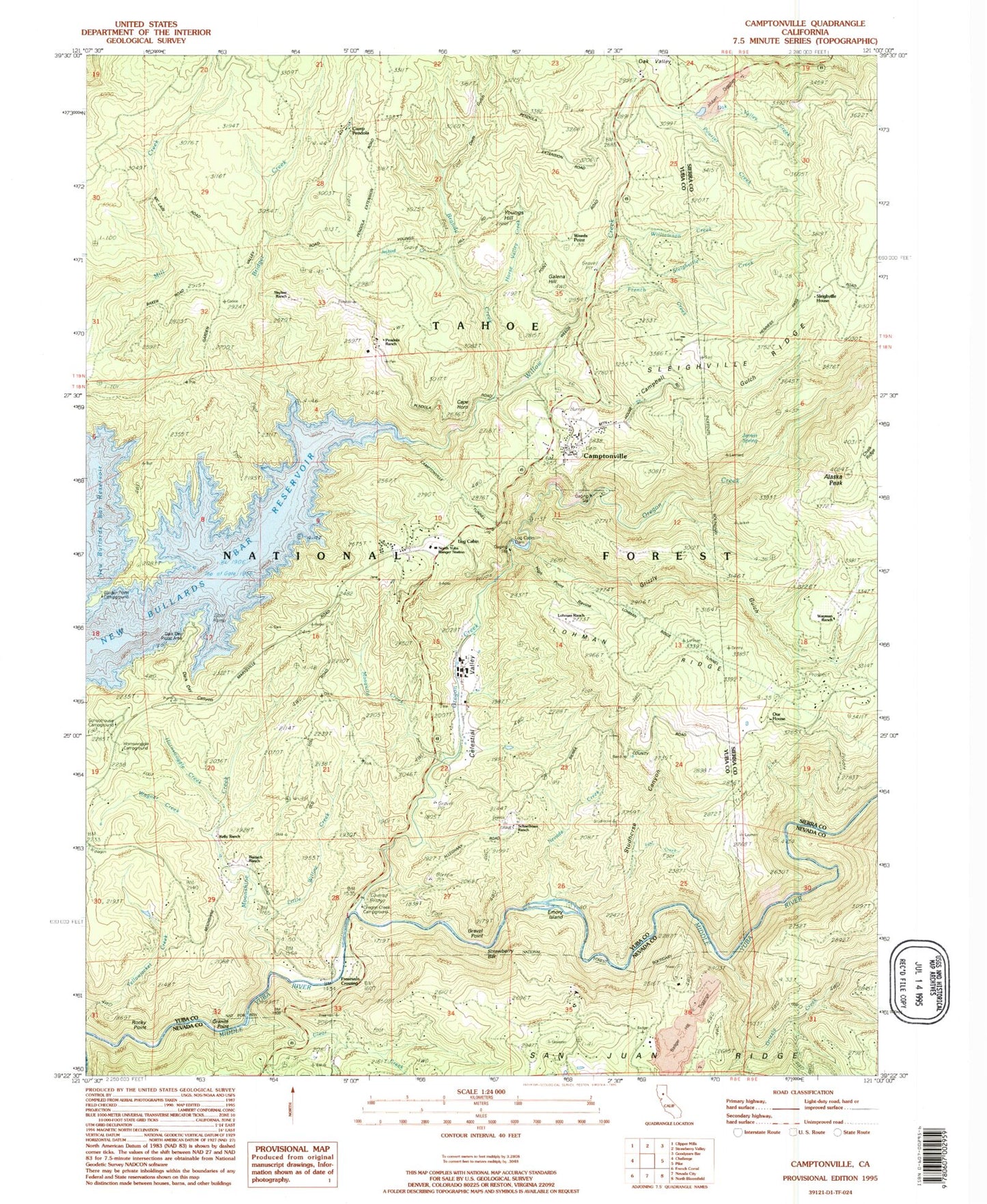 Classic USGS Camptonville California 7.5'x7.5' Topo Map Image