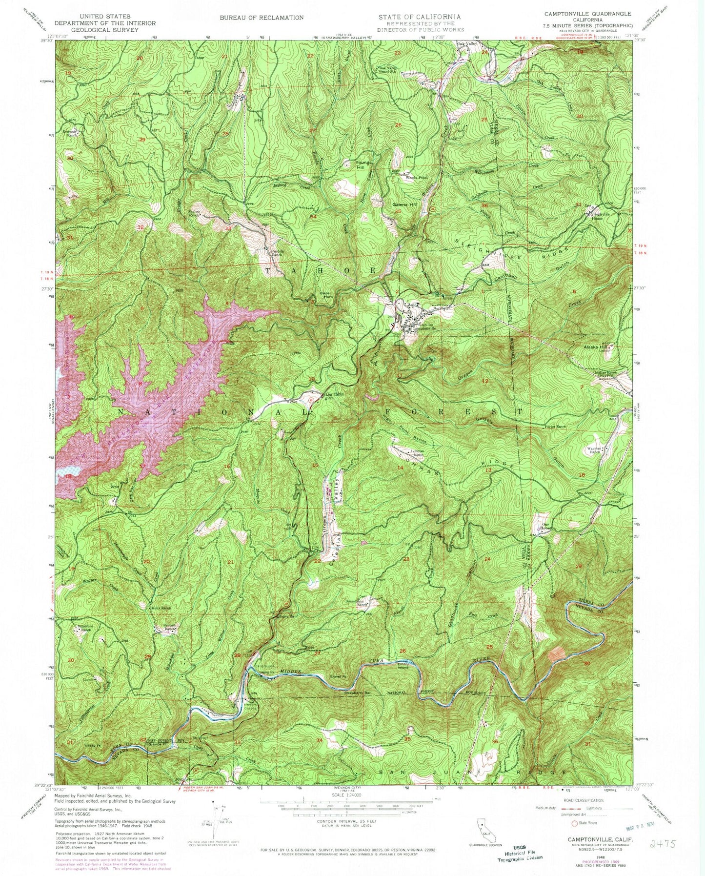 Classic USGS Camptonville California 7.5'x7.5' Topo Map Image