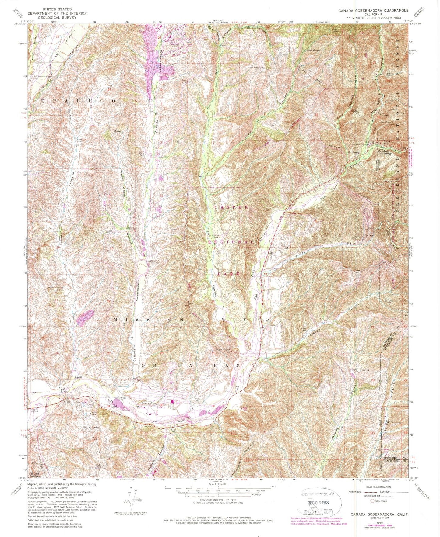 Classic USGS Canada Gobernadora California 7.5'x7.5' Topo Map Image