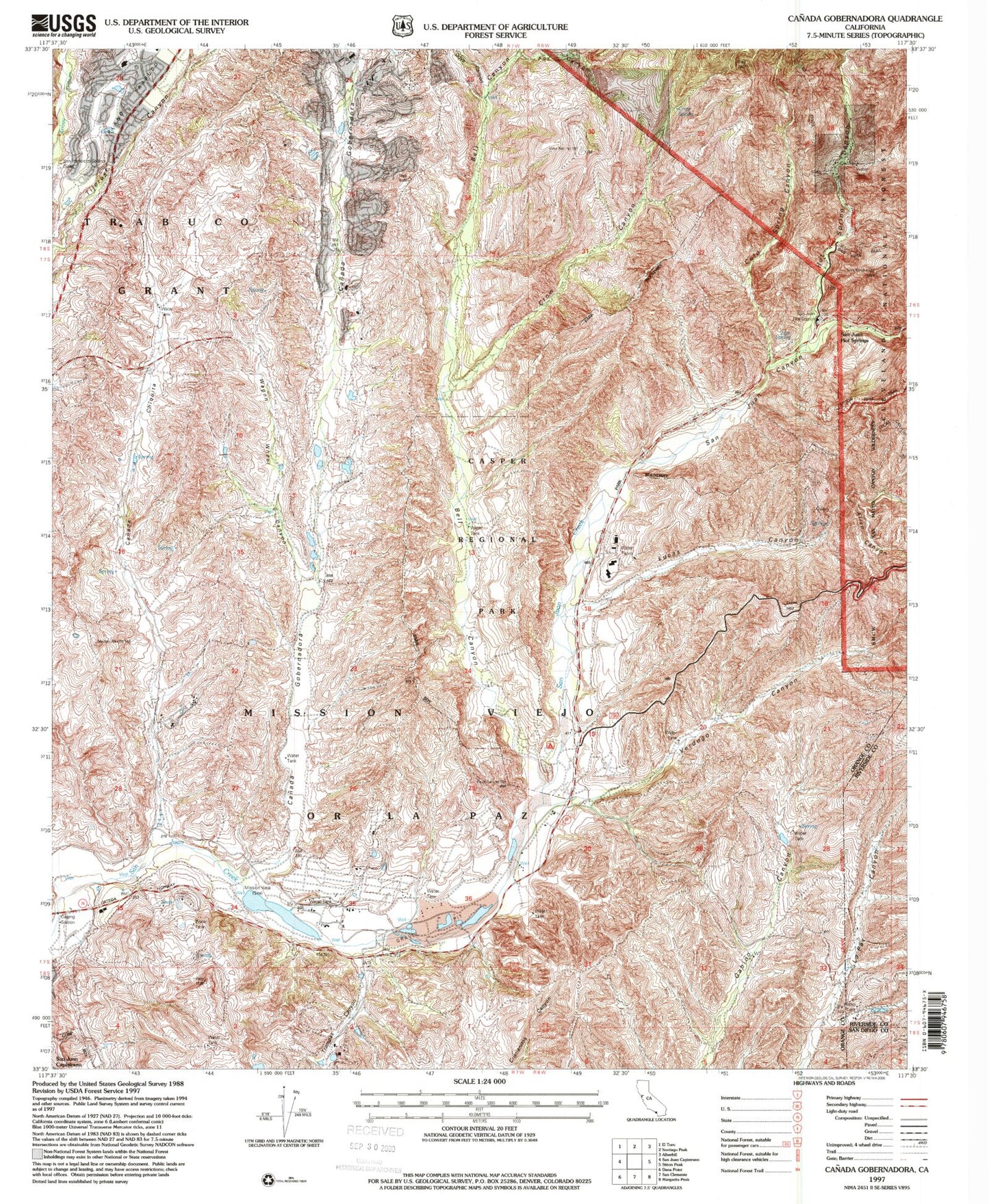 Classic USGS Canada Gobernadora California 7.5'x7.5' Topo Map Image