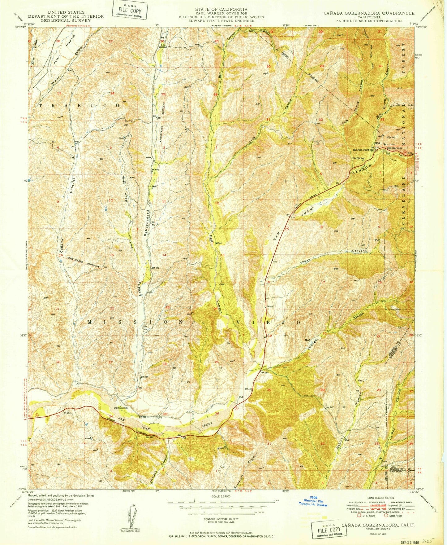 Classic USGS Canada Gobernadora California 7.5'x7.5' Topo Map Image