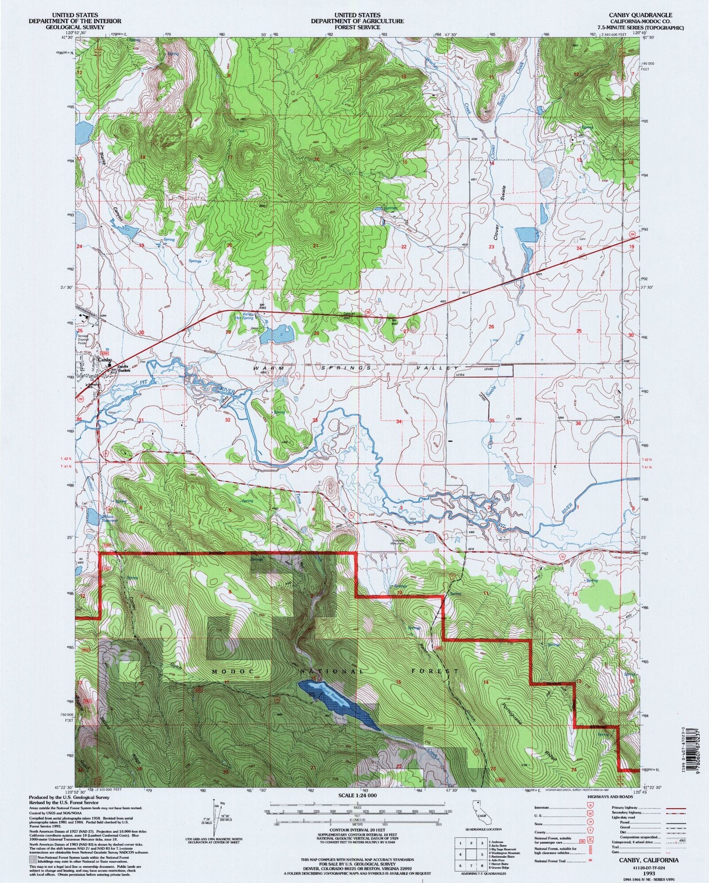 Classic USGS Canby California 7.5'x7.5' Topo Map Image