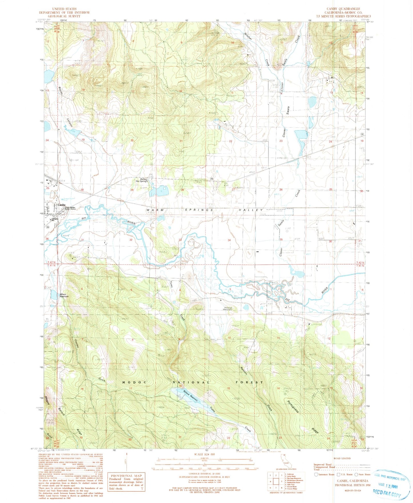 Classic USGS Canby California 7.5'x7.5' Topo Map Image